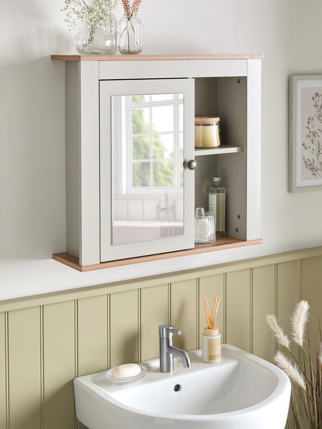 undefined Lifton Mirrored Bathroom Wall Cabinet - Light Grey/Wood