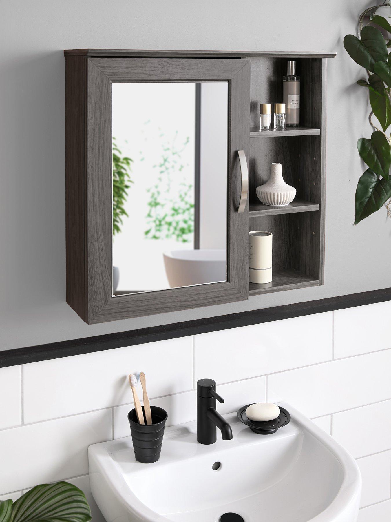 undefined Caledon Mirrored Bathroom Wall Cabinet - Grey Oak