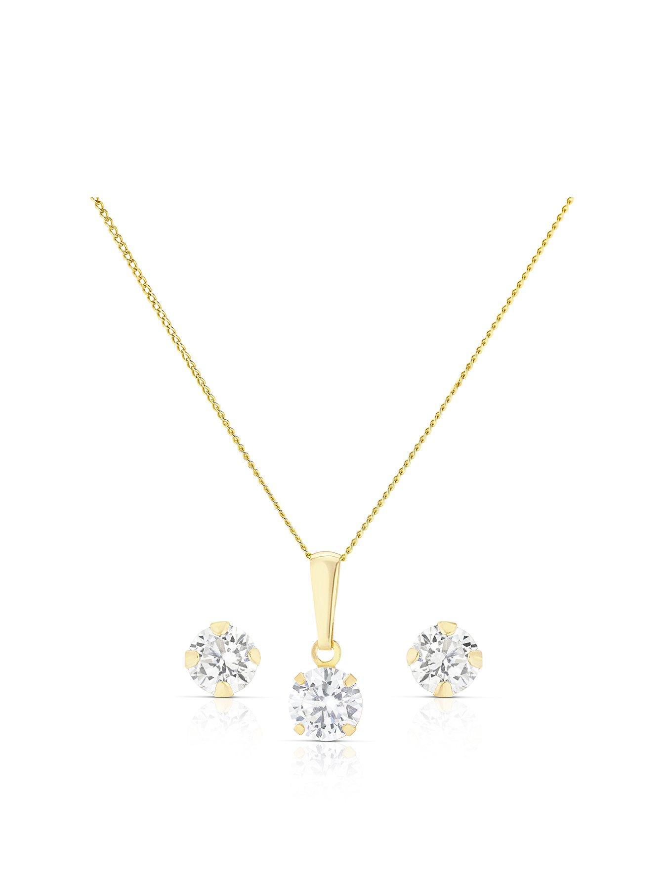 Product photograph of H Samuel 9ct Yellow Gold Cz Pendant Set from very.co.uk