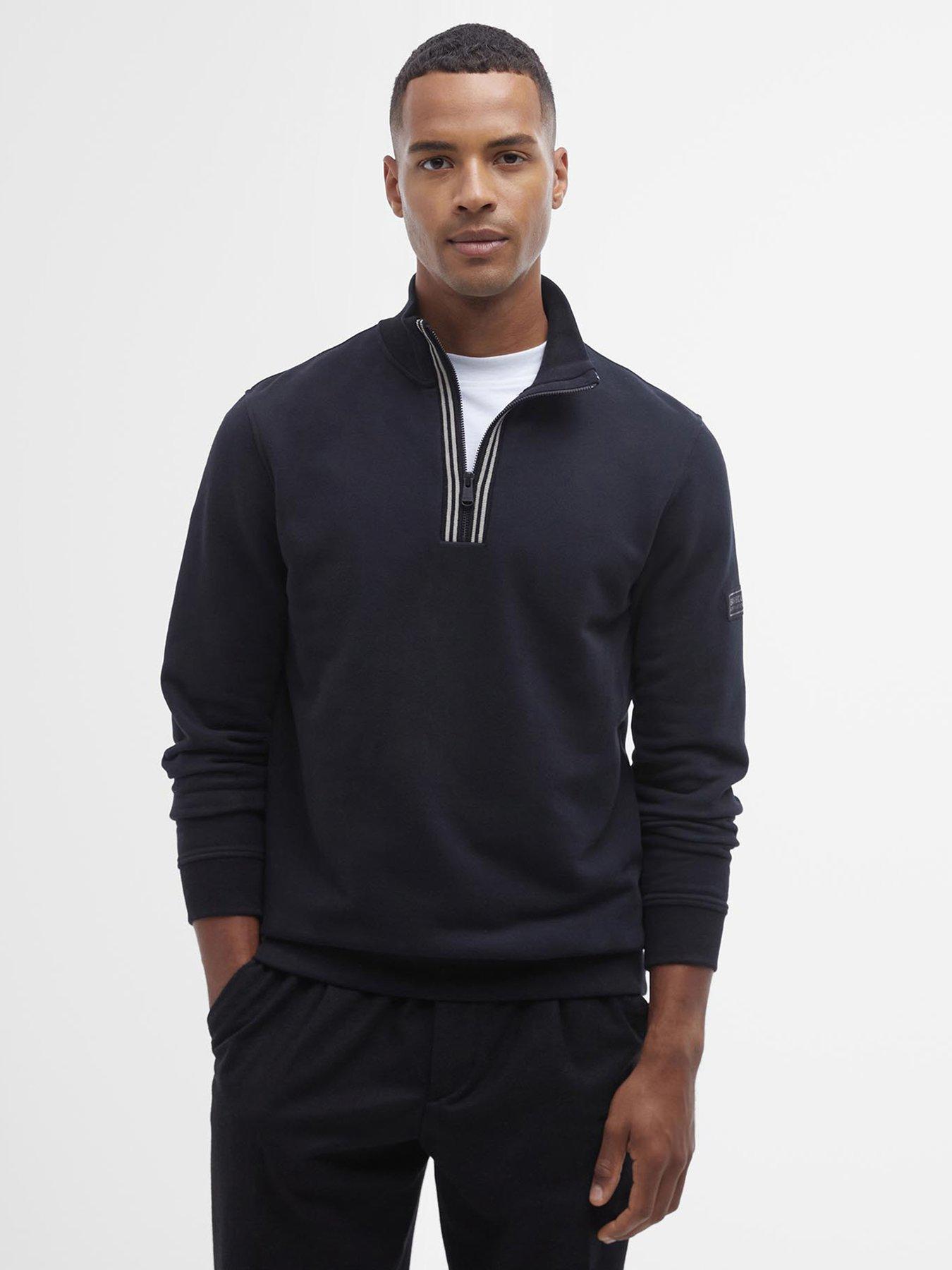 undefined Lincoln Tipped Half Zip Sweat Top - Black