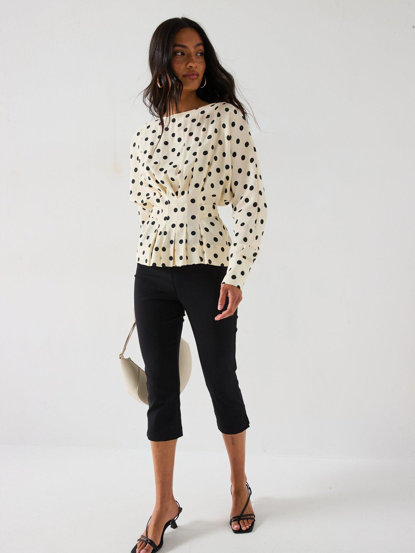 undefined Pintuck Polka Dot Blouse