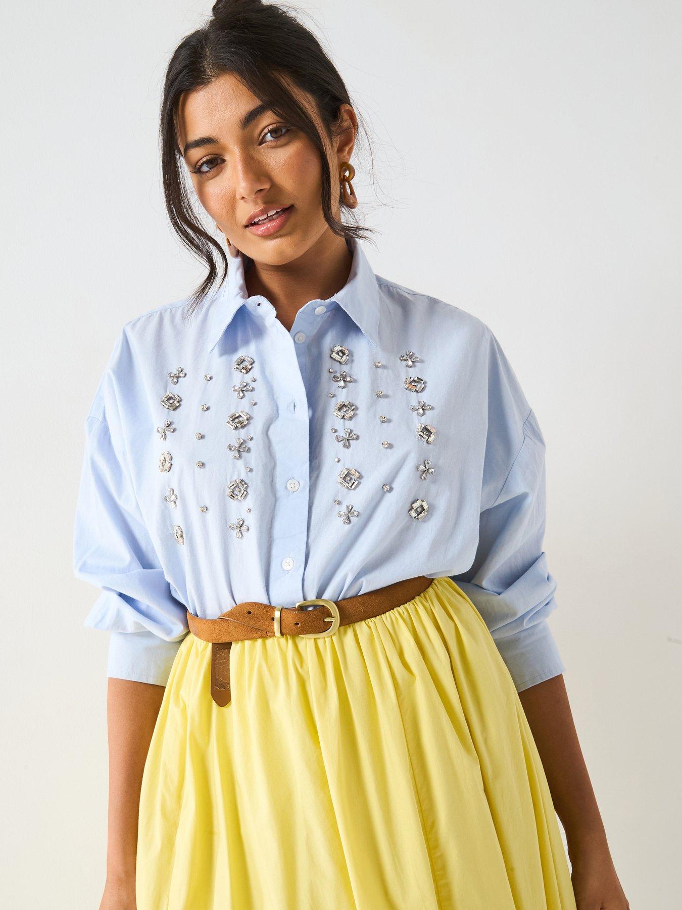 undefined Cropped Sequin Shirt - Blue