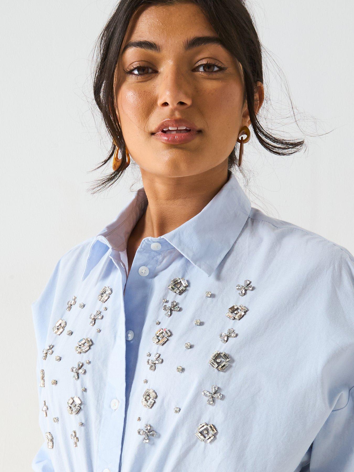 Image 5 of 6 of V by Very Cropped Sequin Shirt - Blue