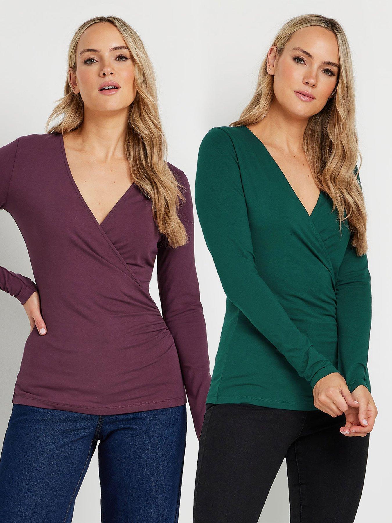 undefined Tall 2 Pack Long Sleeve Wrap Top - Multi