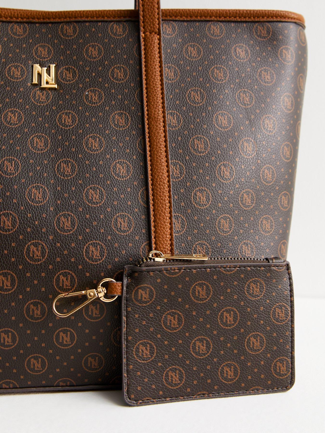 New Look Brown Monogram Faux Leather Tote Bag | Very