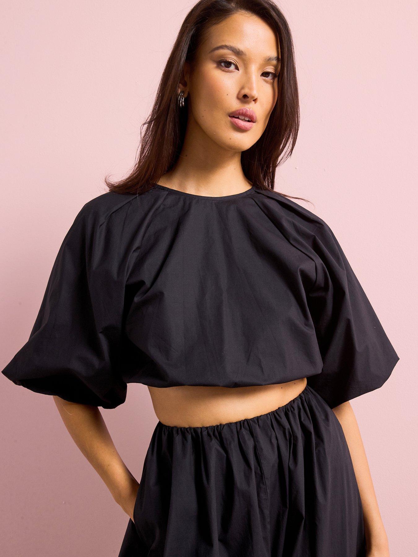 undefined Cotton Puff Sleeve Blouse - Black