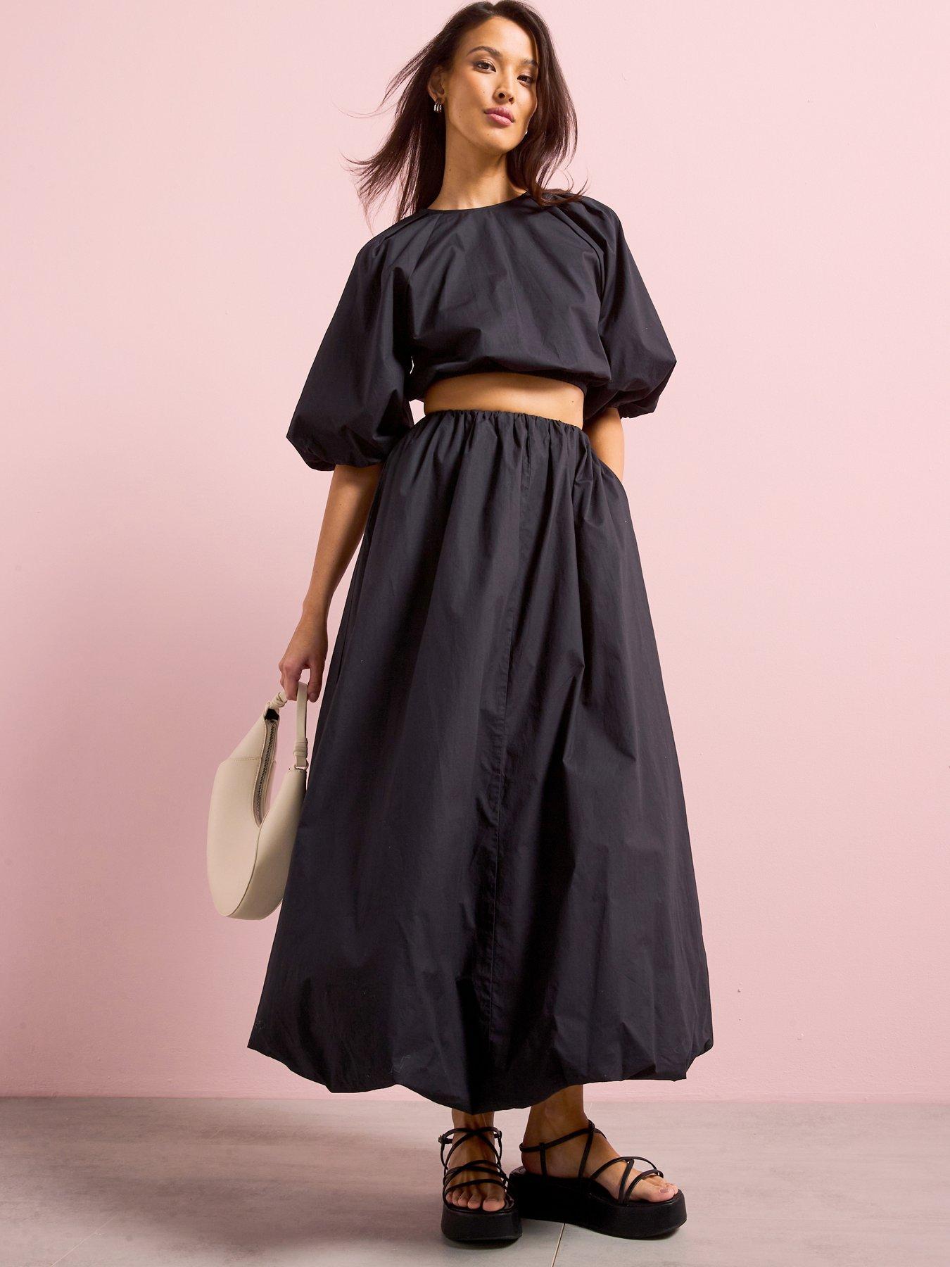 undefined Cotton Puffball Midi Skirt Co-ord