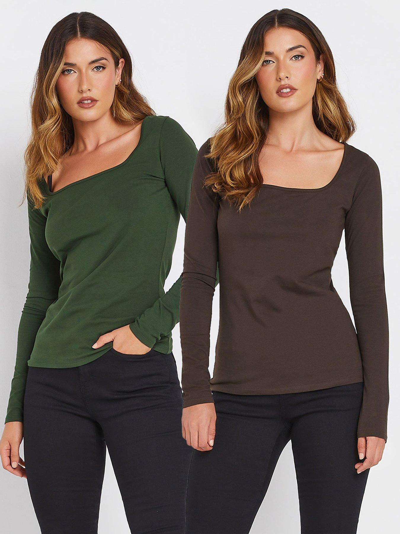 undefined 2 Pack Square Neck Fitted T-Shirt - Multi