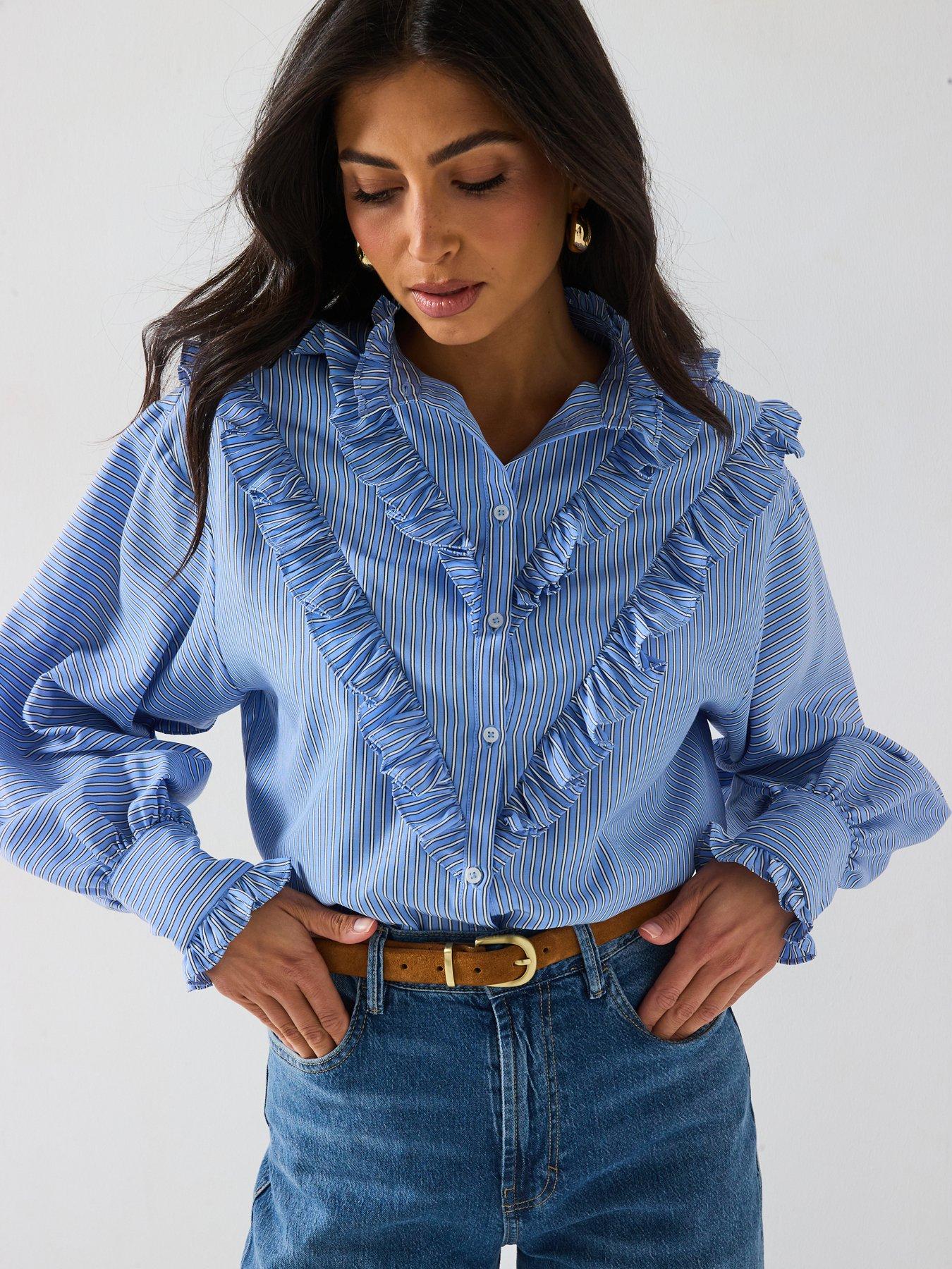 undefined Stripe Ruffle Shirt