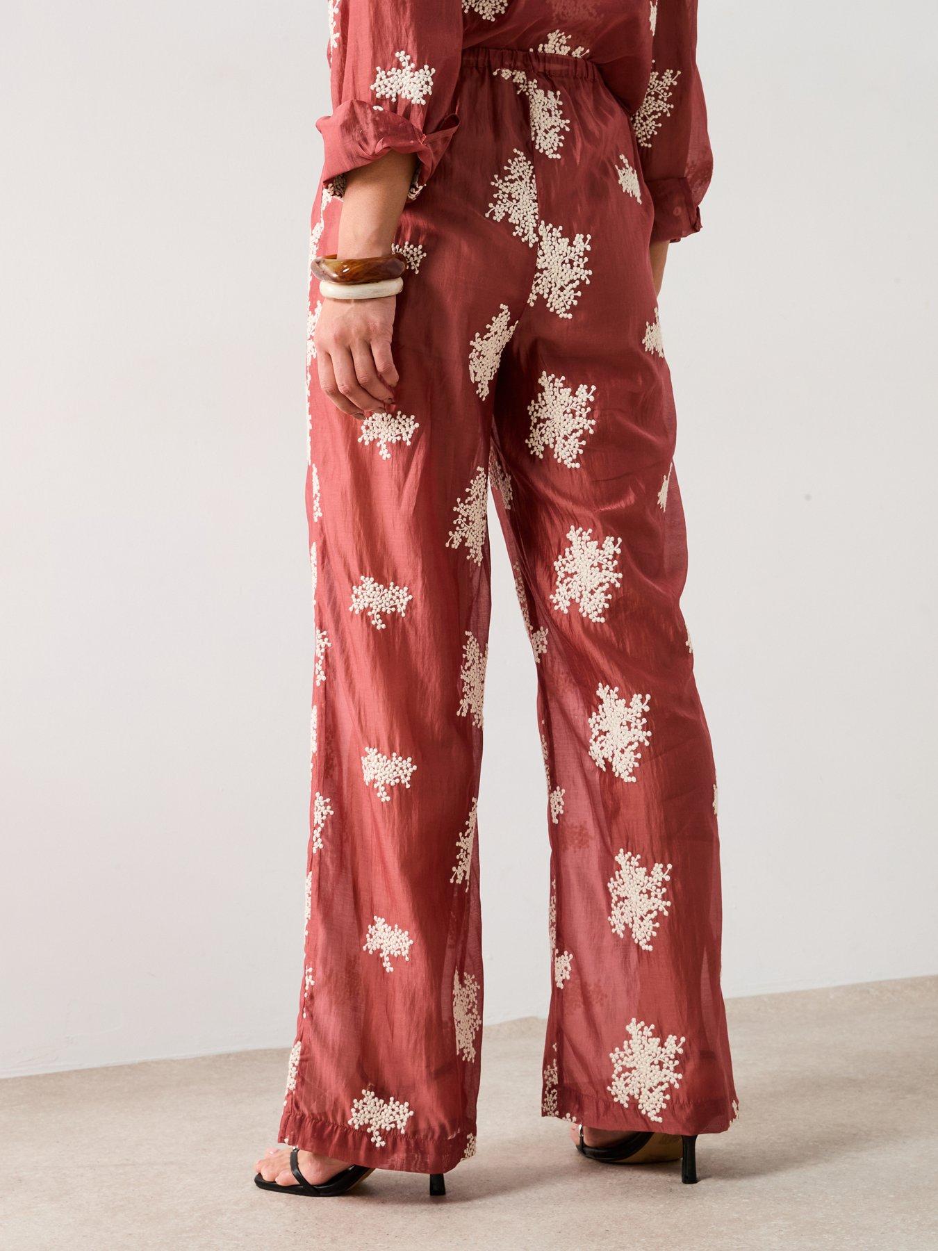 Black & Red Floral Wide Leg Trousers & Contrast Ribbed Vest Co-Ord Set main image 1