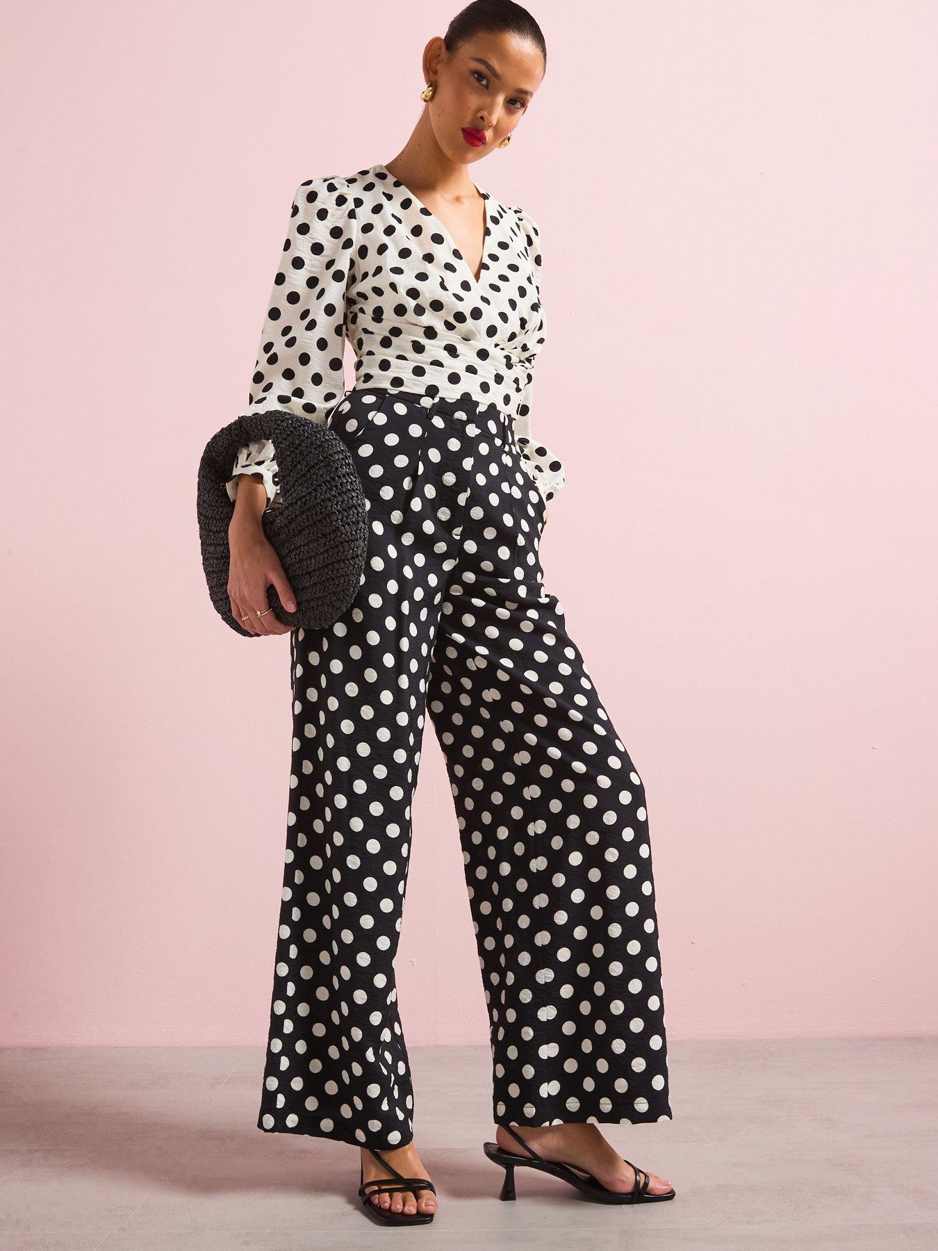 Image 1 of 6 of V by Very Polka Dot Trouser Co-Ord - Black