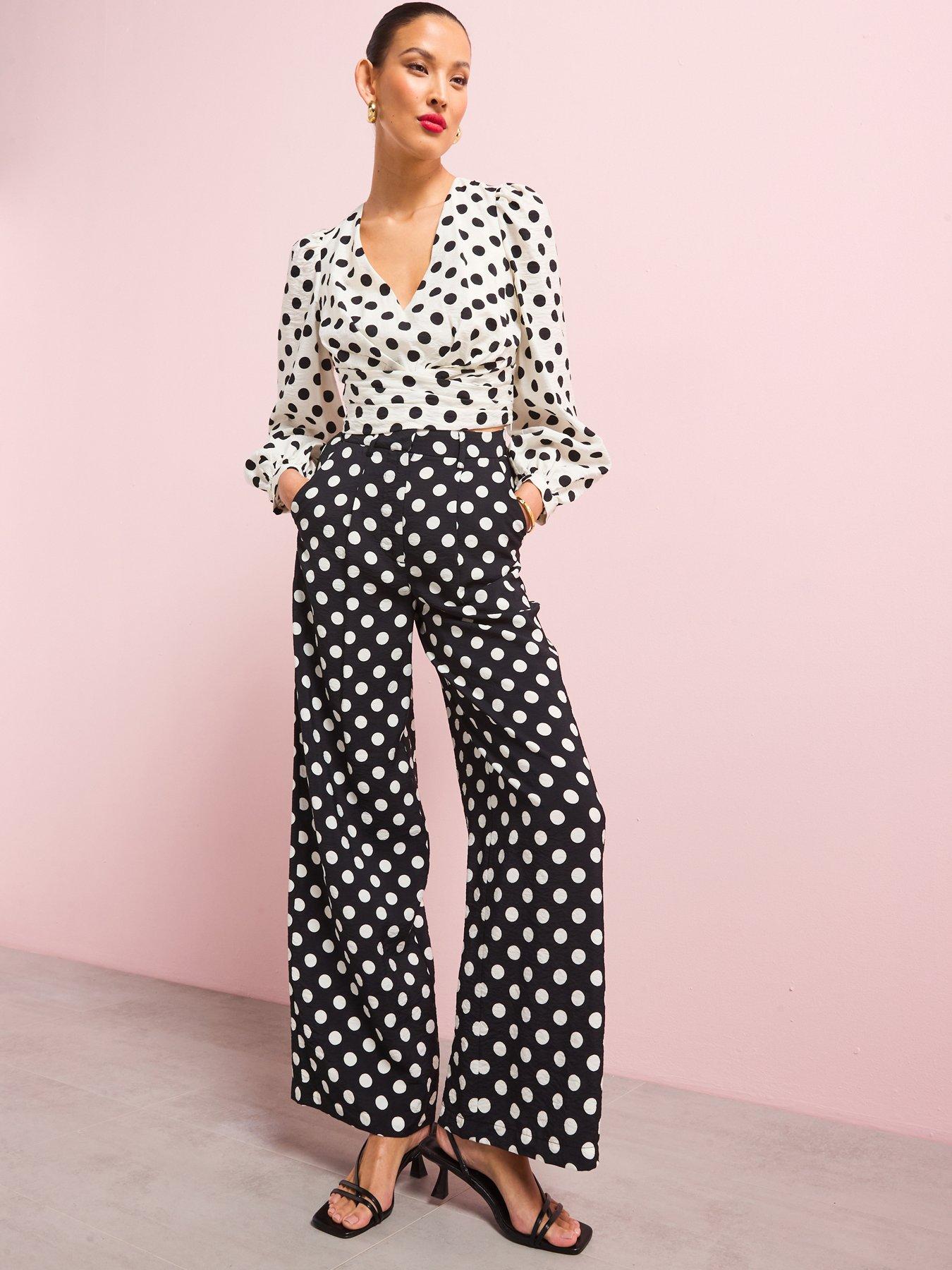 Image 4 of 6 of V by Very Polka Dot Trouser Co-Ord - Black