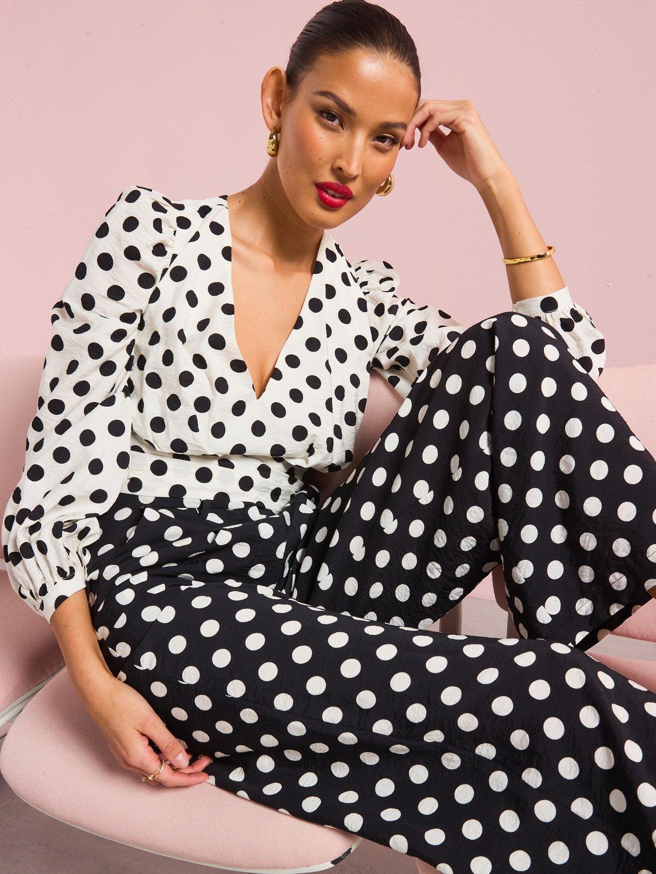 Image 5 of 6 of V by Very Polka Dot Trouser Co-Ord - Black