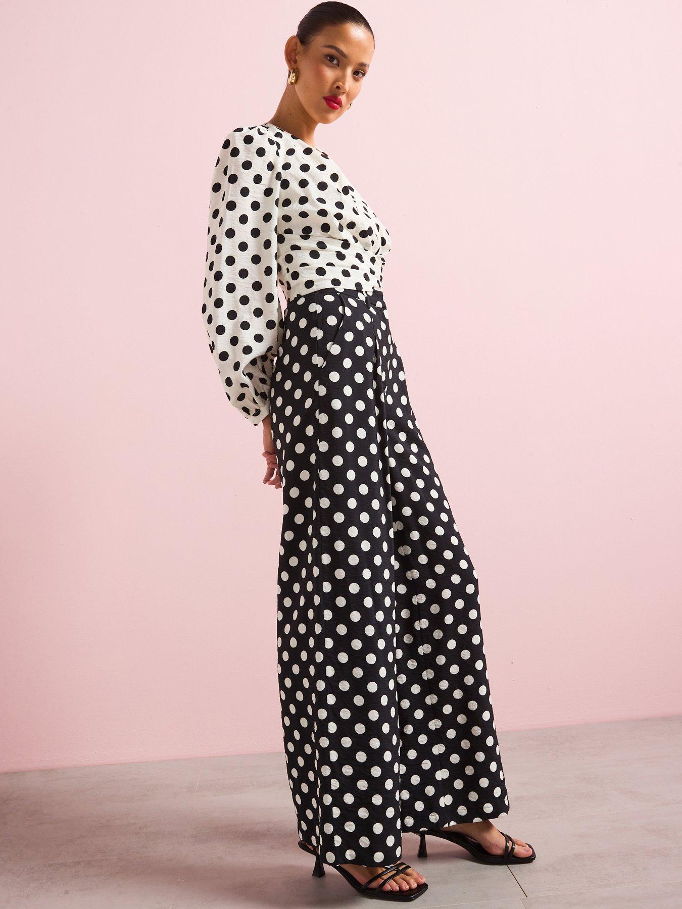 Image 6 of 6 of V by Very Polka Dot Trouser Co-Ord - Black