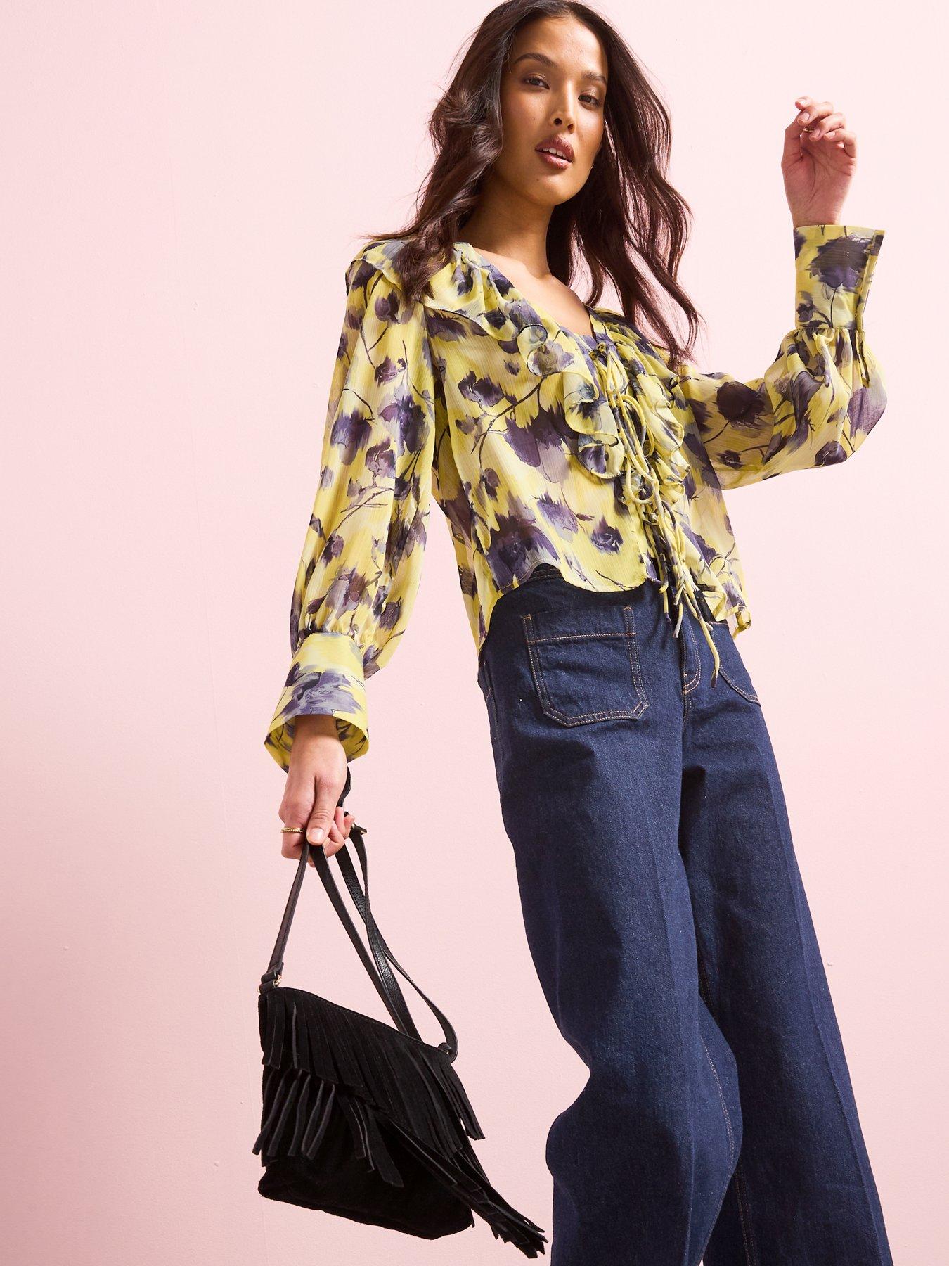 undefined Georgette Frill Blouse - Yellow