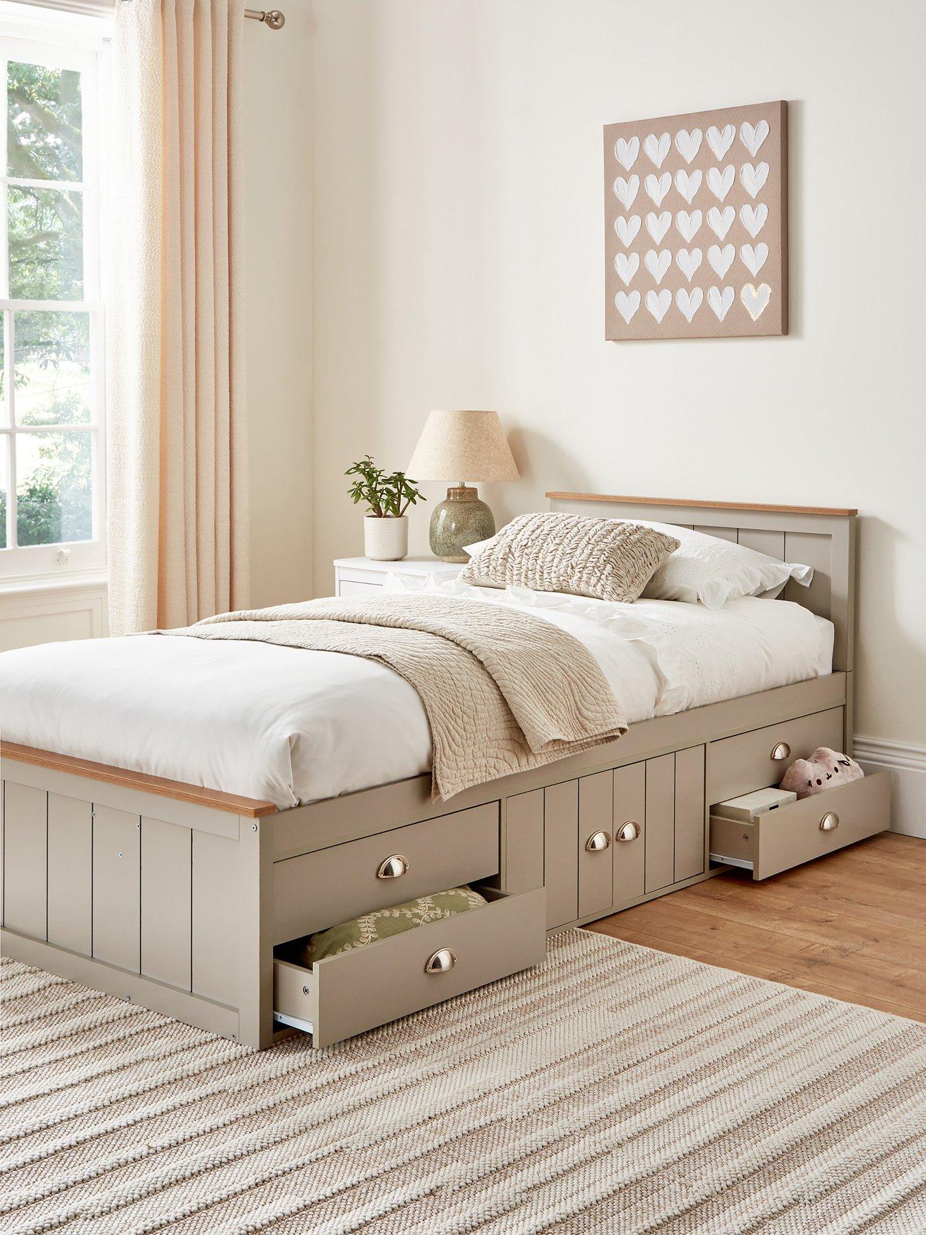 Very Home Atlanta Kids Single Bed with Drawer and Cupboard Storage plus Mattress Options (Buy  &  SAVE!) - Light Grey/Oak