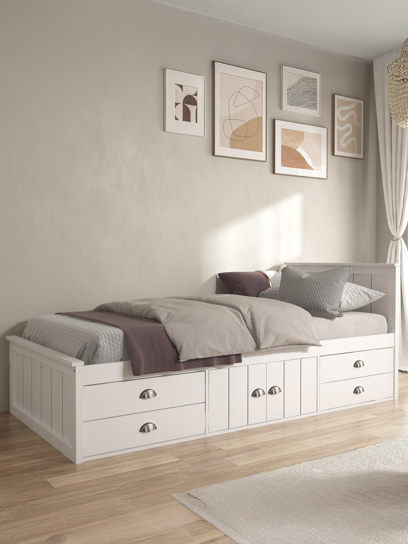 undefined Atlanta Kids Single Bed with Drawer and Cupboard Storage plus Mattress Options (Buy  &  SAVE!) - White