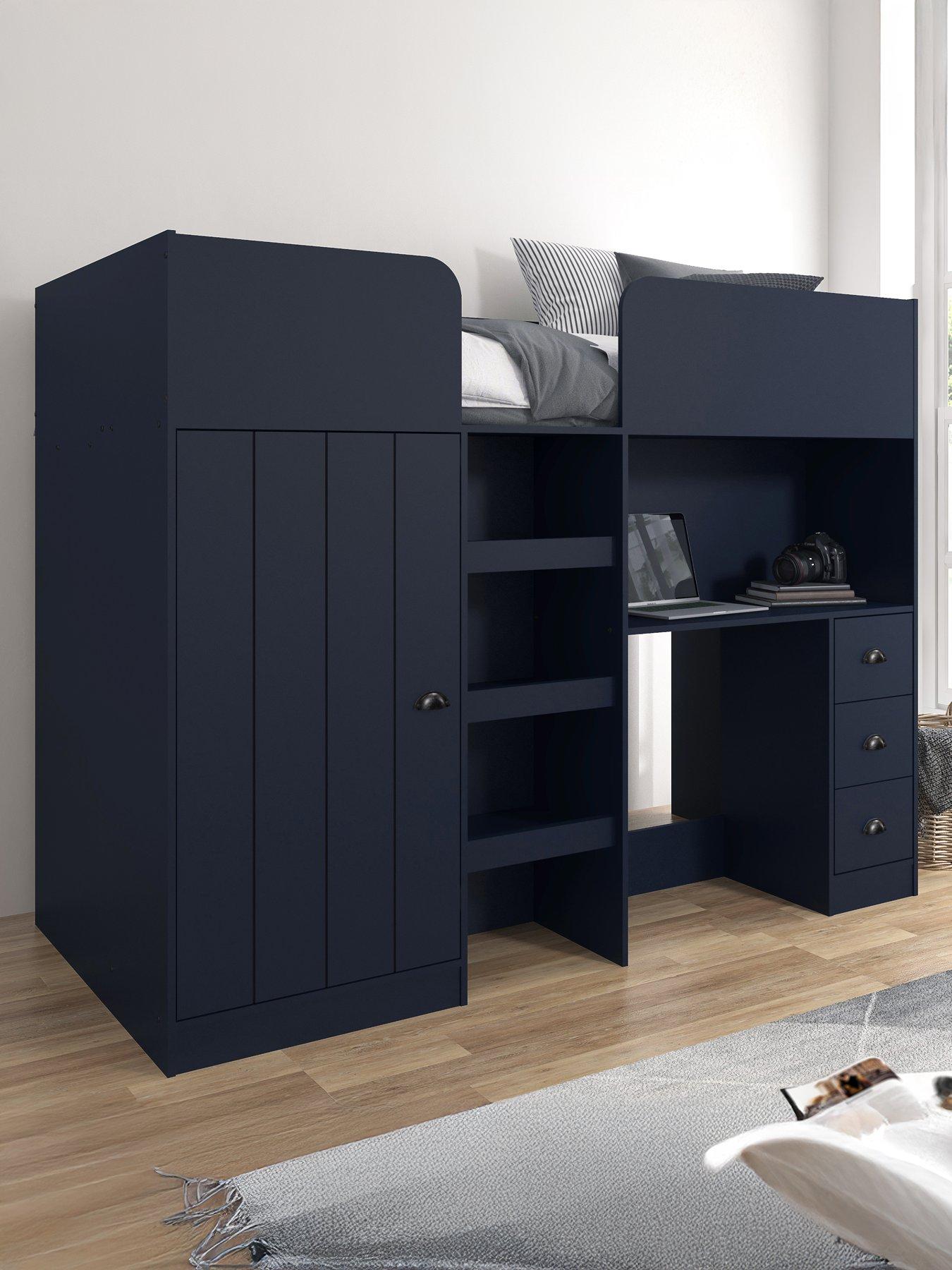Image 1 of 7 of Very Home Atlanta High Sleeper Bed with Mattress Options (Buy &amp; SAVE!) - Navy