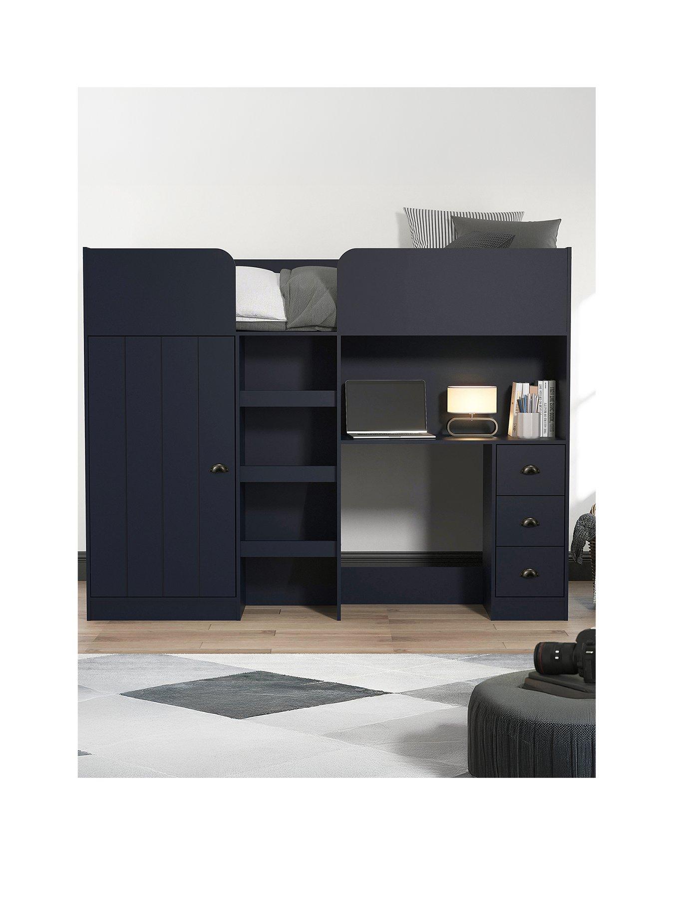 Image 2 of 7 of Very Home Atlanta High Sleeper Bed with Mattress Options (Buy &amp; SAVE!) - Navy