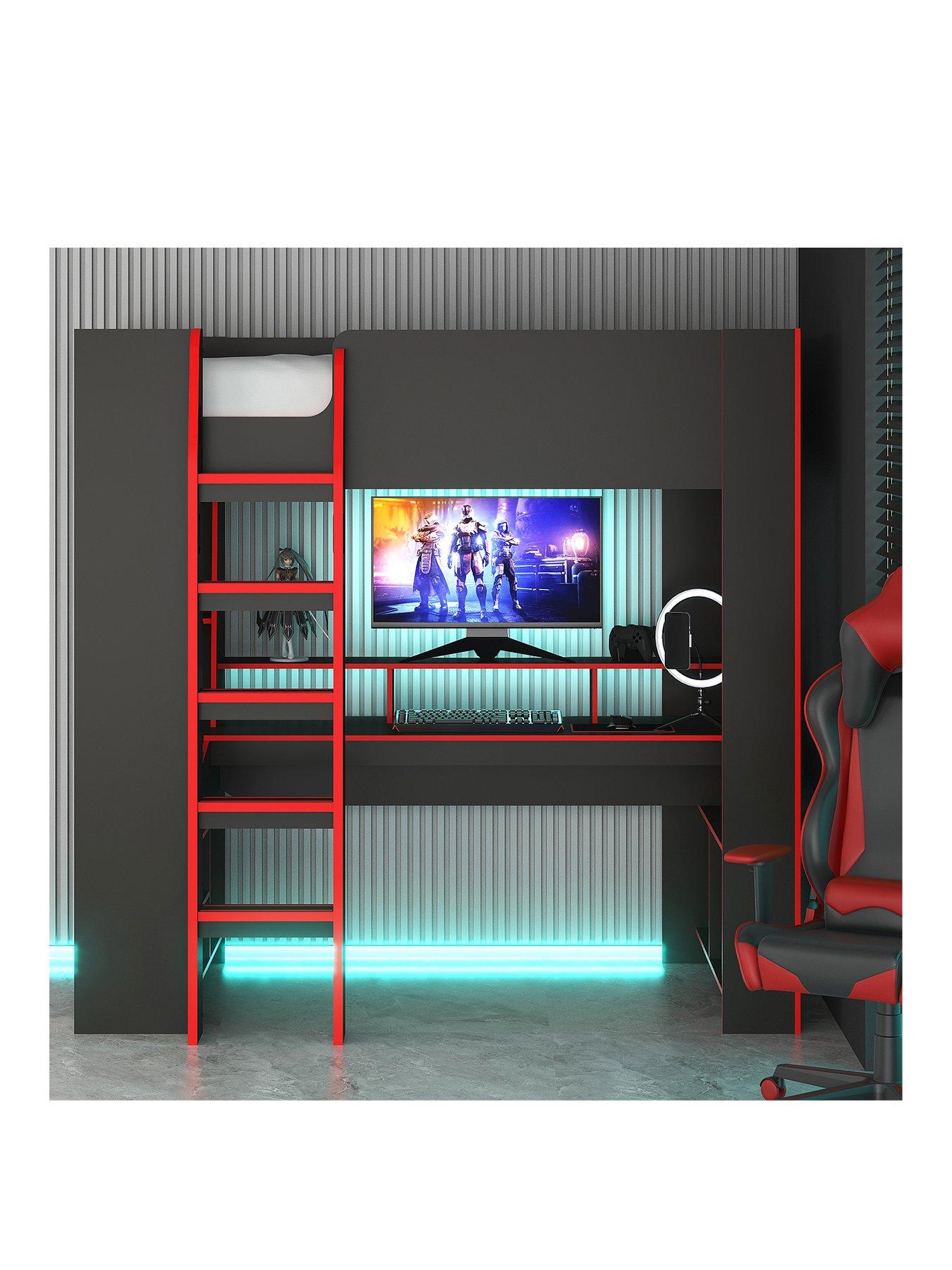 Image 2 of 4 of Very Home Fenner High Sleeper Gaming Bed with Desk, Shelves and Mattress Options (Buy &amp; SAVE!)