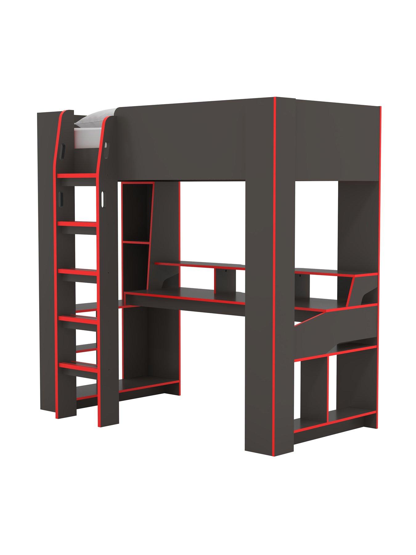 Image 4 of 4 of Very Home Fenner High Sleeper Gaming Bed with Desk, Shelves and Mattress Options (Buy &amp; SAVE!)