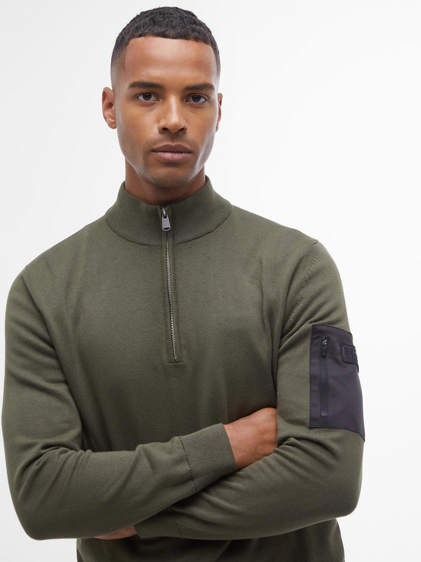 Image 4 of 5 of Barbour International Blades Cotton Half Zip Knitted Jumper - Khaki