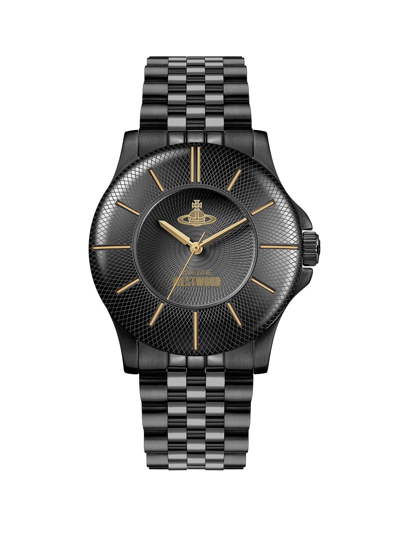 Product photograph of Vivienne Westwood Walbrook Quartz Watch With Black Dial And Ipb Black Stainless Steel Bracelet from very.co.uk