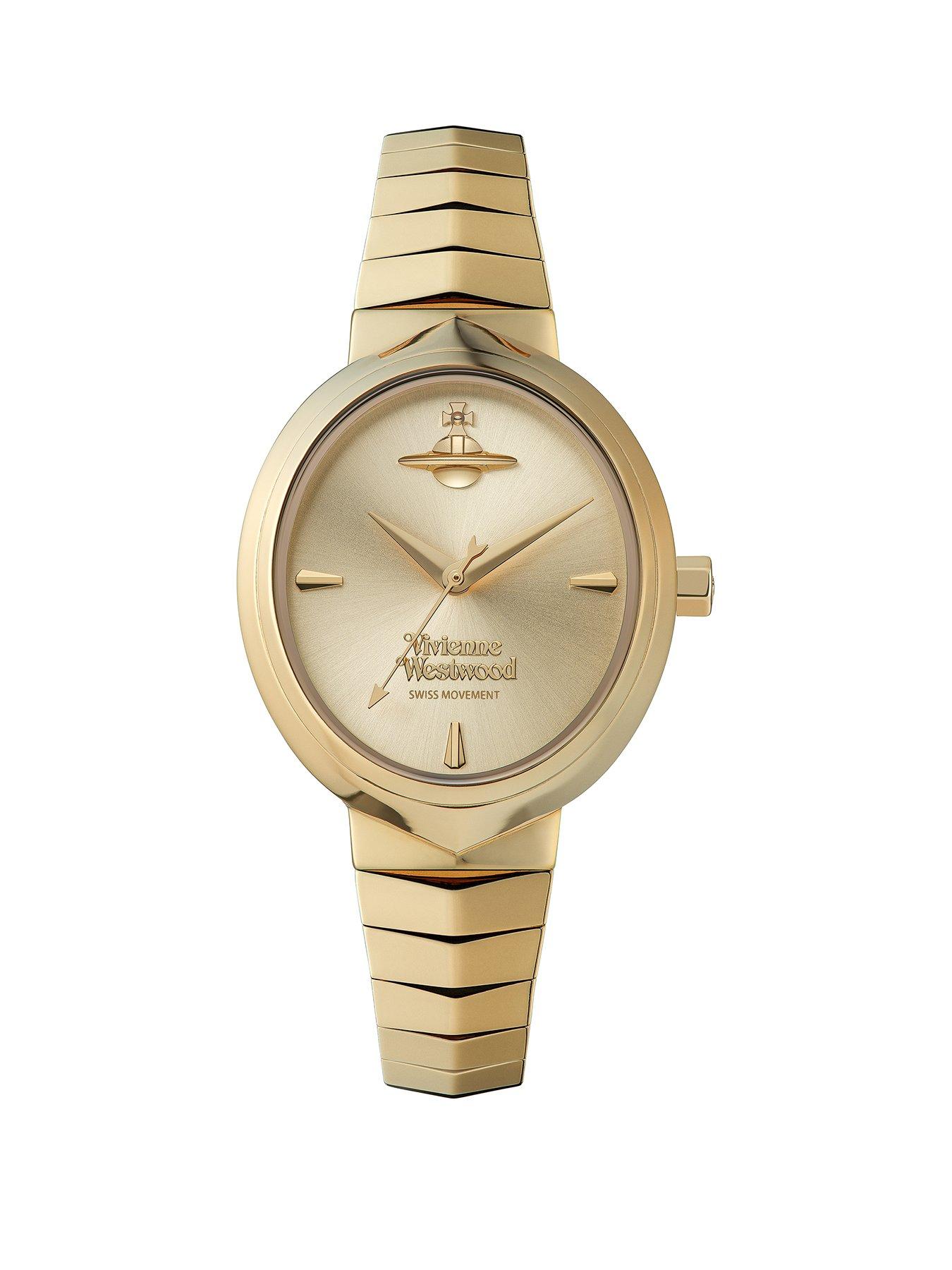 Product photograph of Vivienne Westwood Armour Quartz Watch With Champagne Dial And Gold Stainless Steel Bracelet from very.co.uk