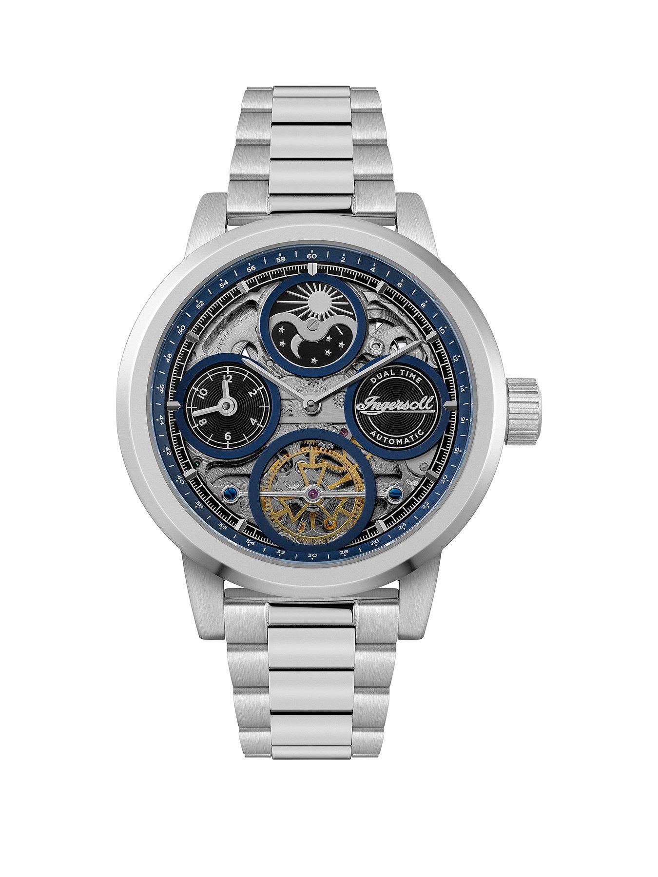 undefined 1892 The Arc Automatic Mens Watch with Blue Skeleton Dial and Stainless Steel Bracelet