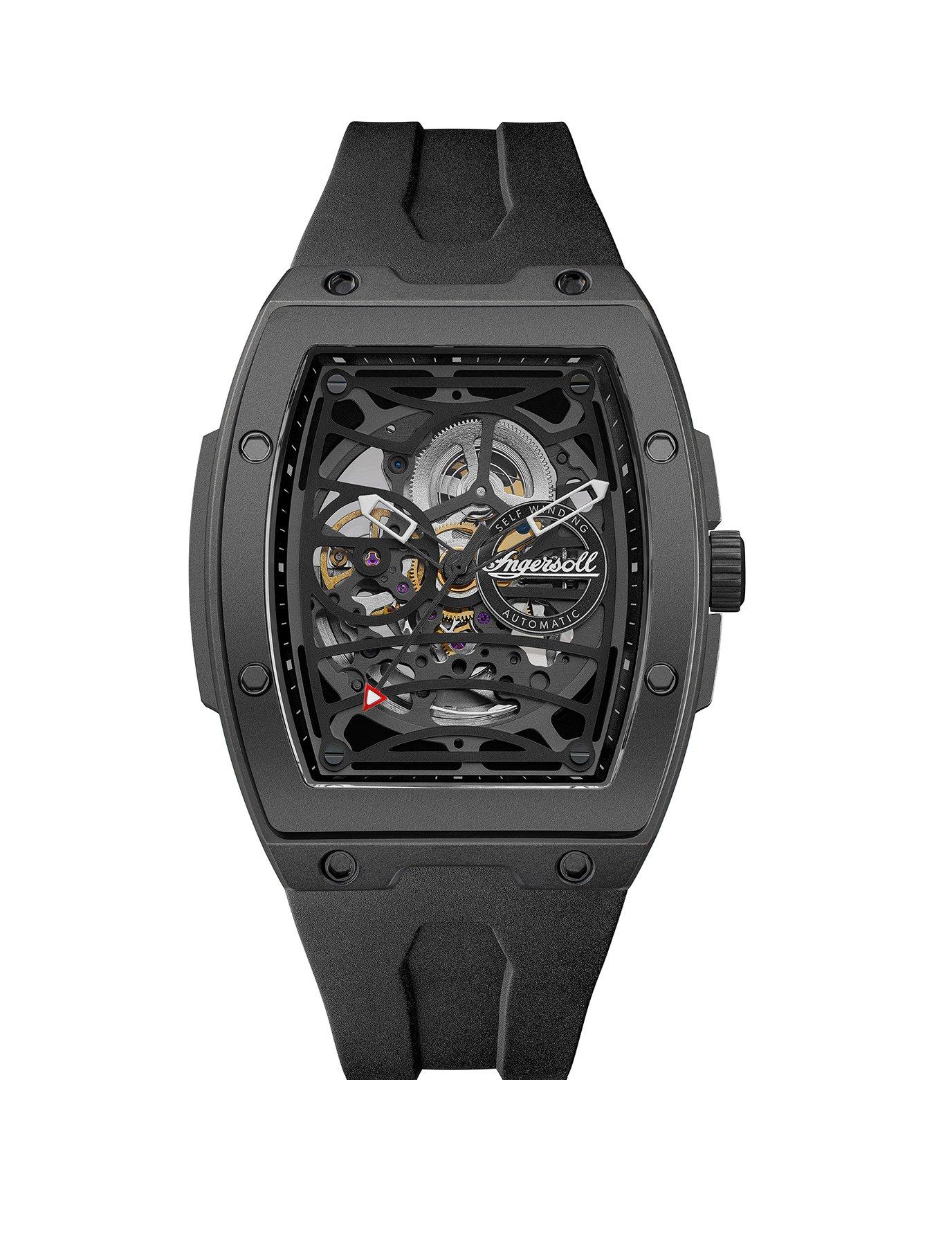 Product photograph of Ingersoll 1892 The Rim Automatic Mens Watch With Black Skeleton Dial And Black Pu Strap from very.co.uk