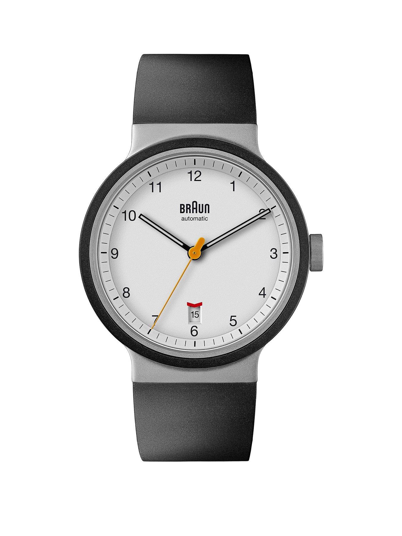 Product photograph of Braun Mens Prestige Quartz Automatic Watch With Black Rubber Strap - Bn0278whbkg from very.co.uk