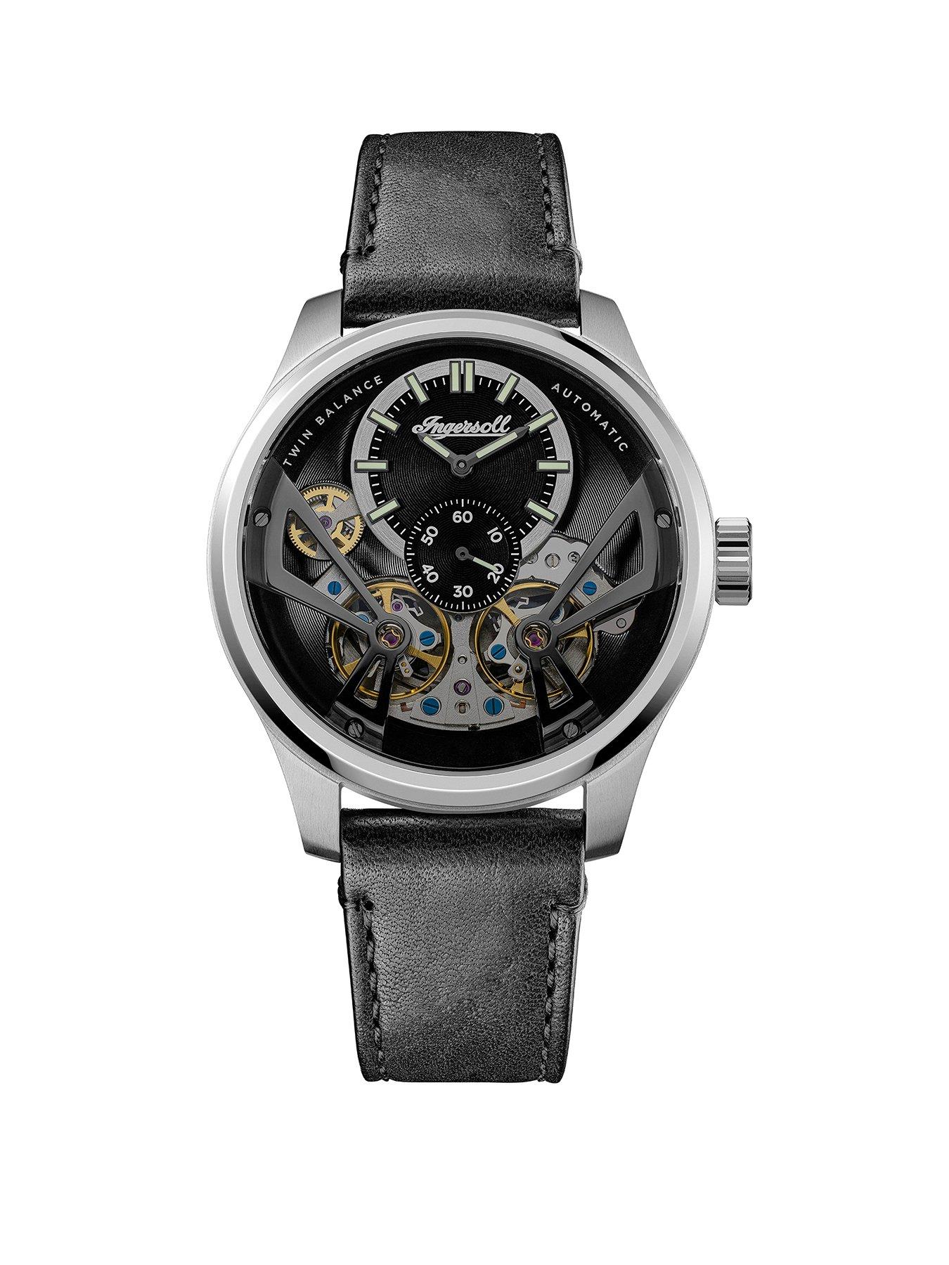 undefined 1892 The Naismith Automatic Mens Watch with Black Dial and Black Leather Strap