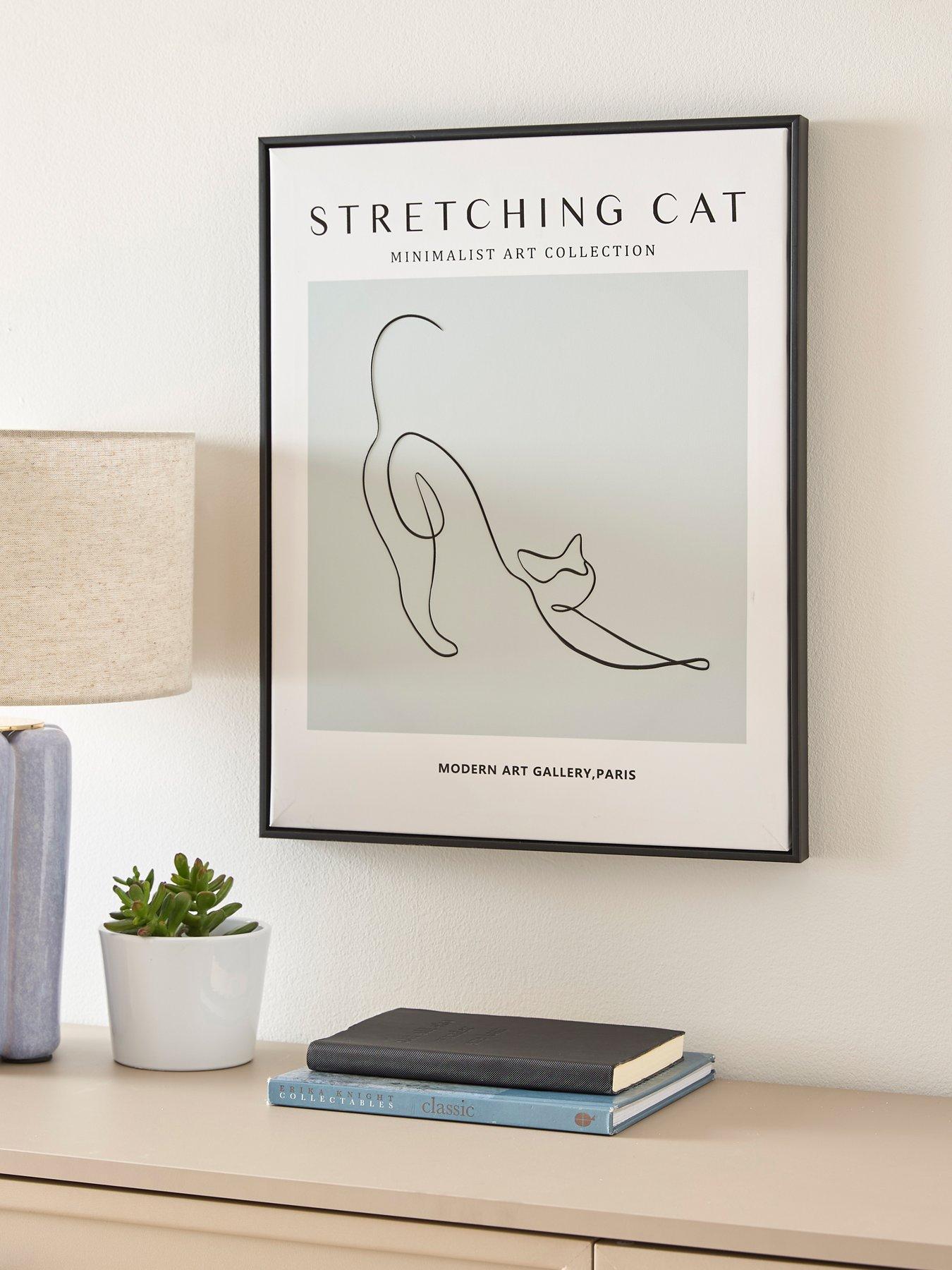 Image 1 of 5 of The Very Collection Minimalist Art Collection &ndash; Stretching Cat Printed Wall Art
