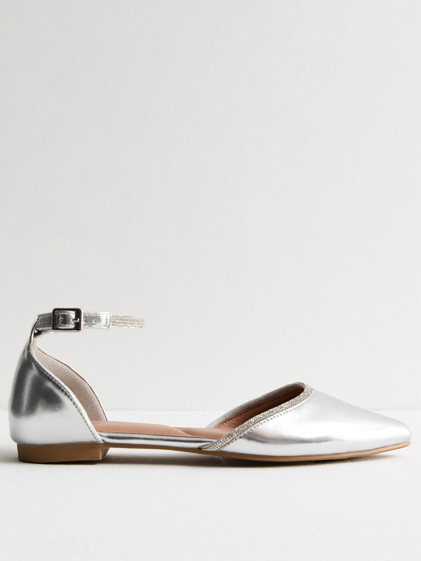 undefined Faux Leather Crystal Embellished Dorsay Flats - Silver