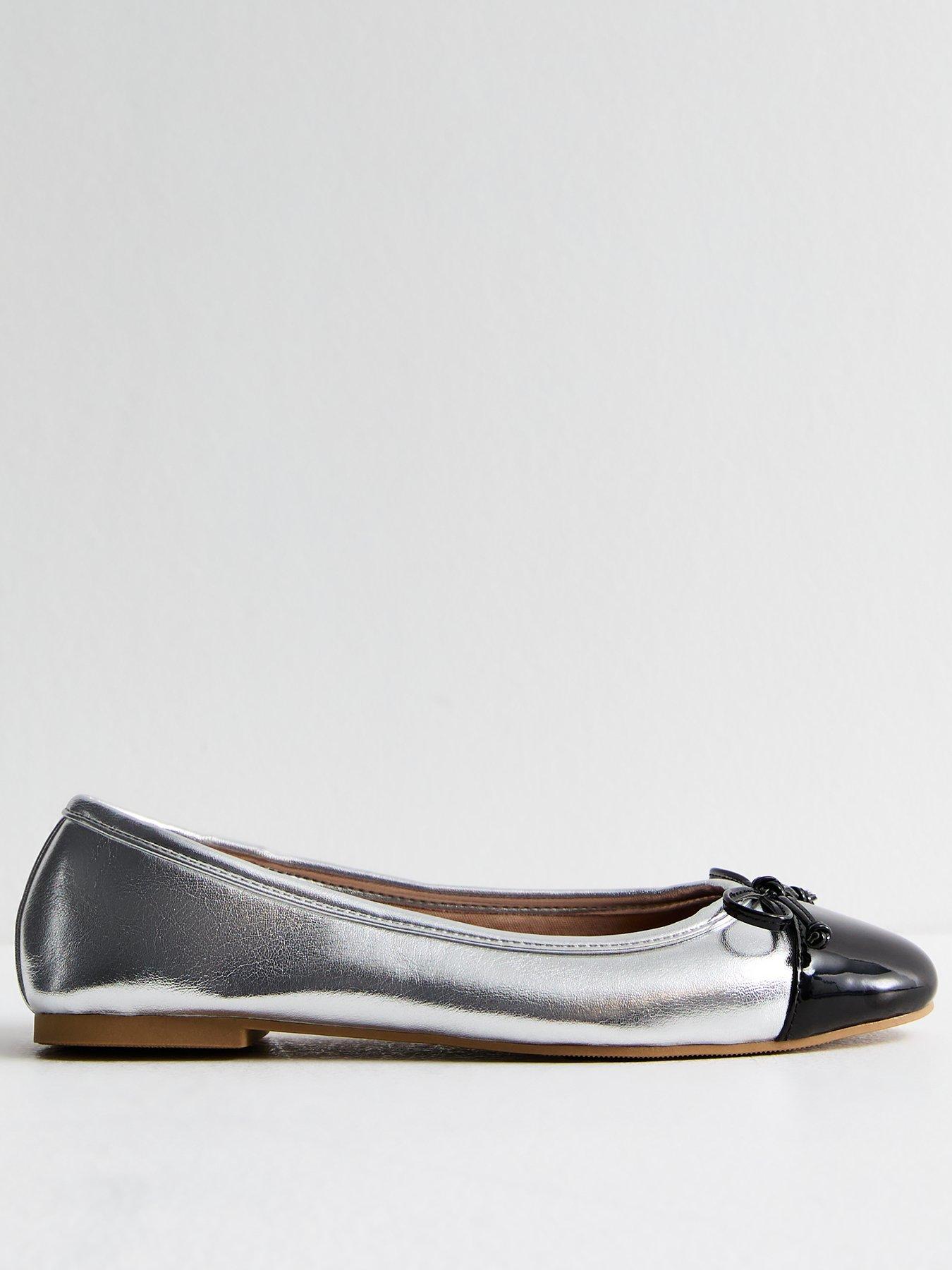 Silver flat pumps on sale