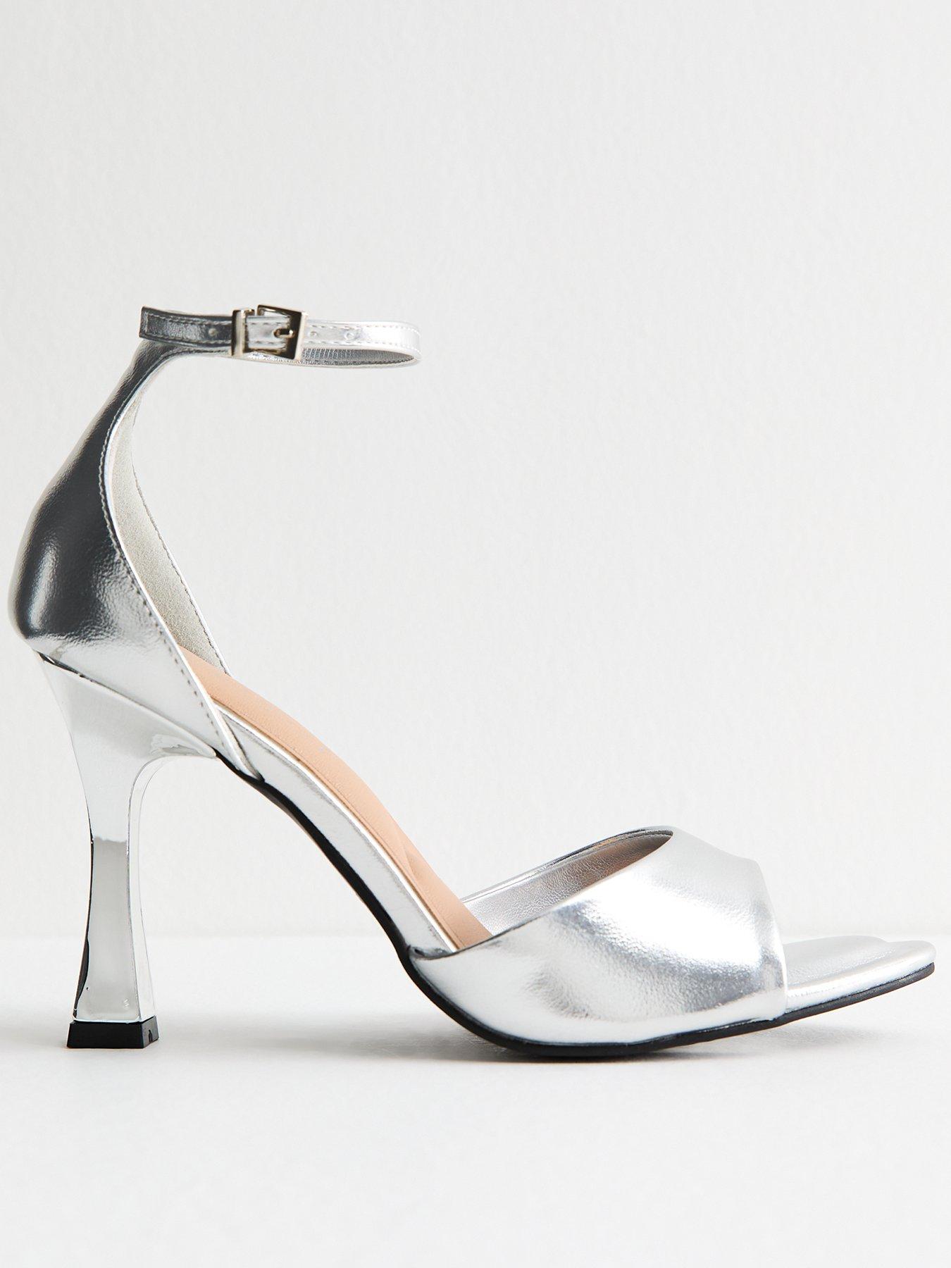 undefined Open Toe Faux Leather Heeled Sandals - Silver