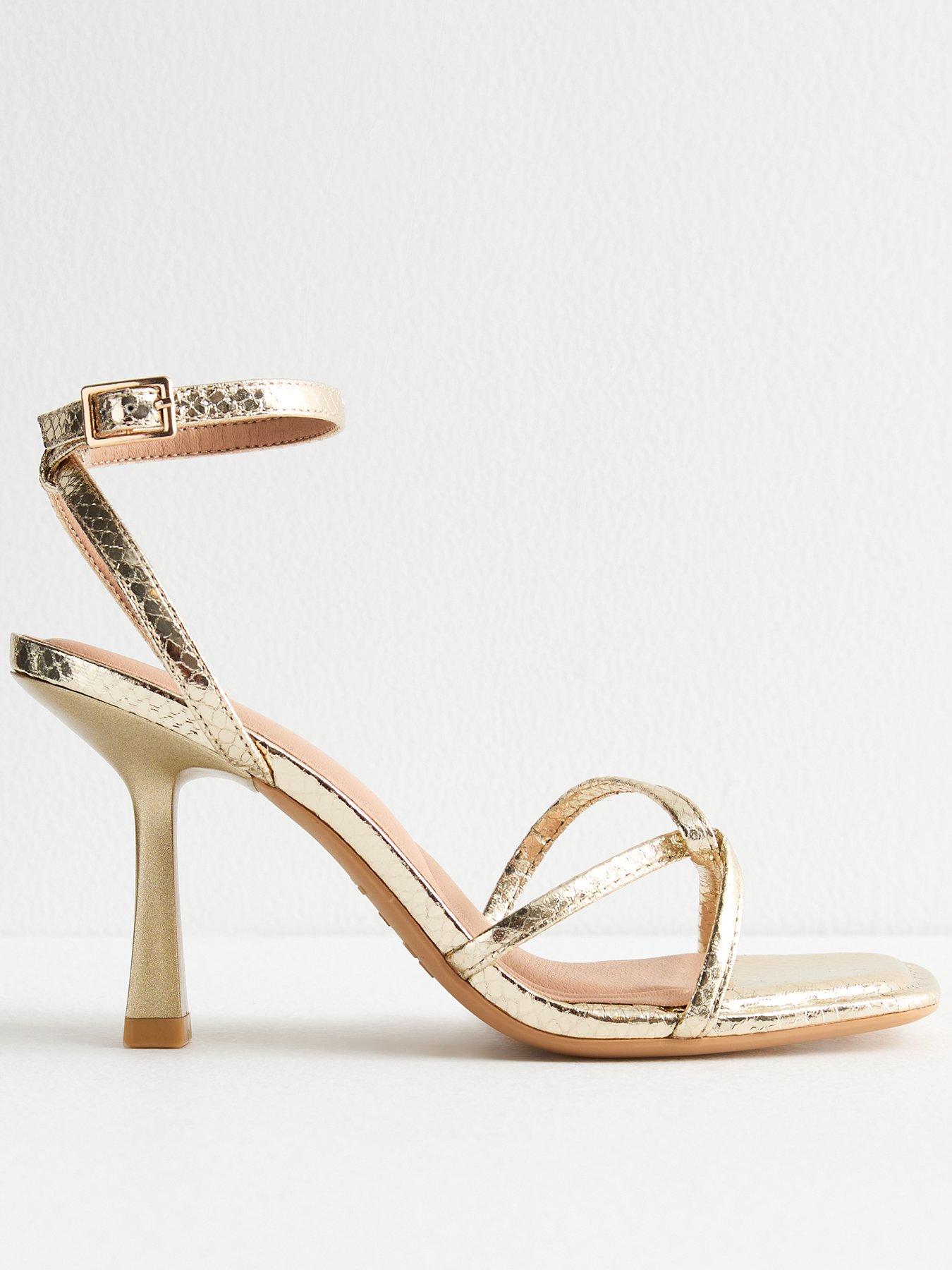 undefined Gold Intertwined Strap Faux Leather Heeled Sandals