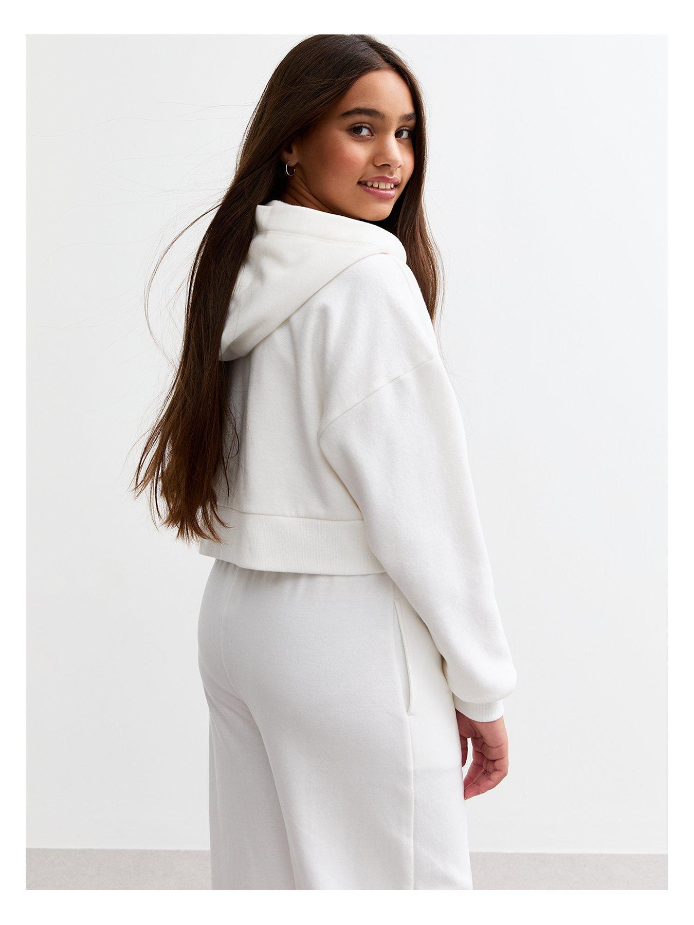 Image 3 of 4 of New Look 915 Girls Oversized Cropped Jersey Hoodie - Cream