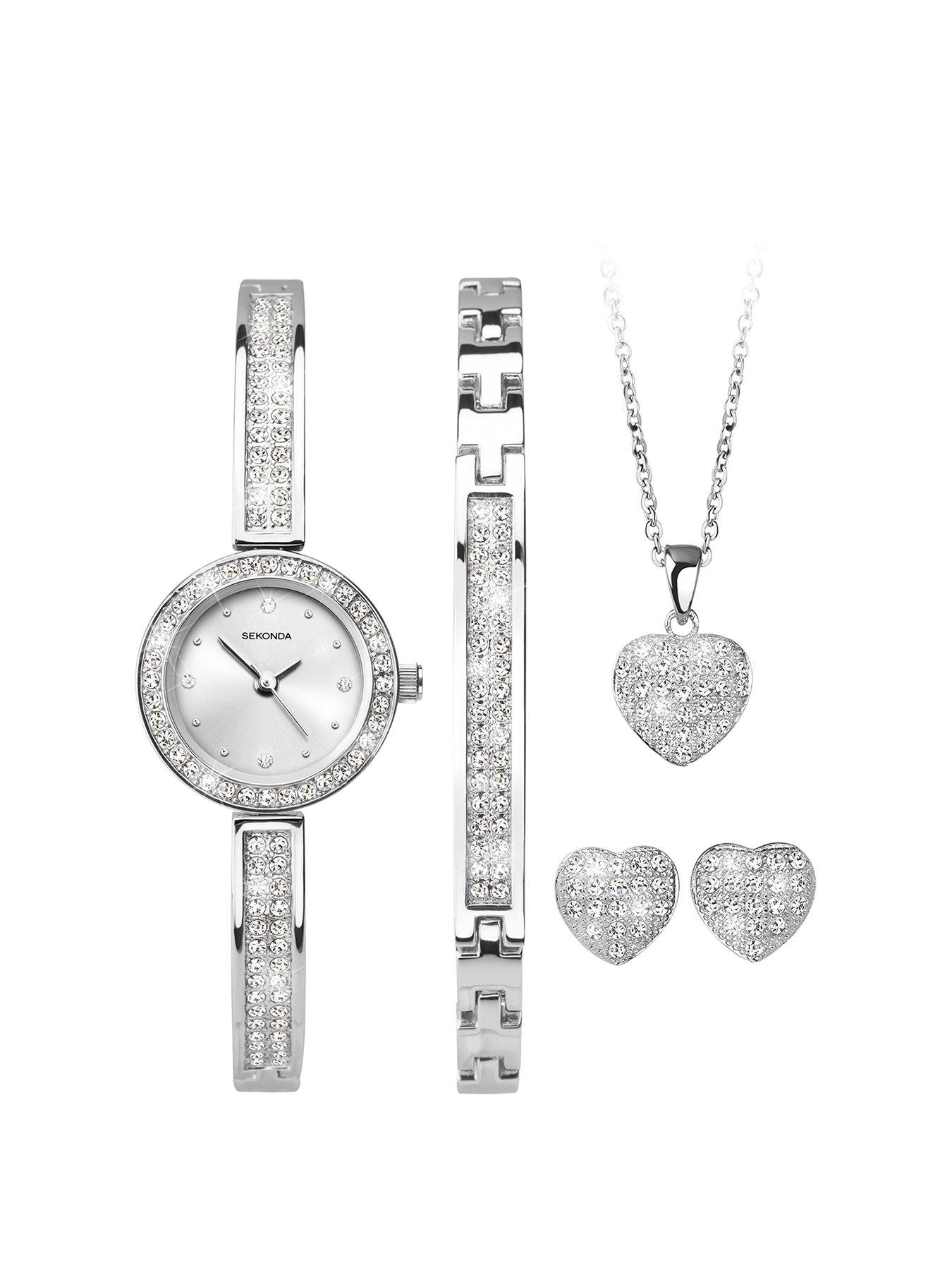 Product photograph of Sekonda Womens Sparkle Silver Alloy Bracelet With Silver Dial Analogue Gift Set from very.co.uk