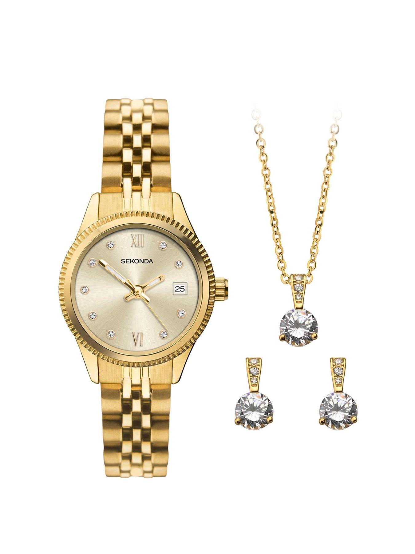 Product photograph of Sekonda Womens Classic Gold Stainless Steel Bracelet With Champagne Dial Analogue Gift Set from very.co.uk