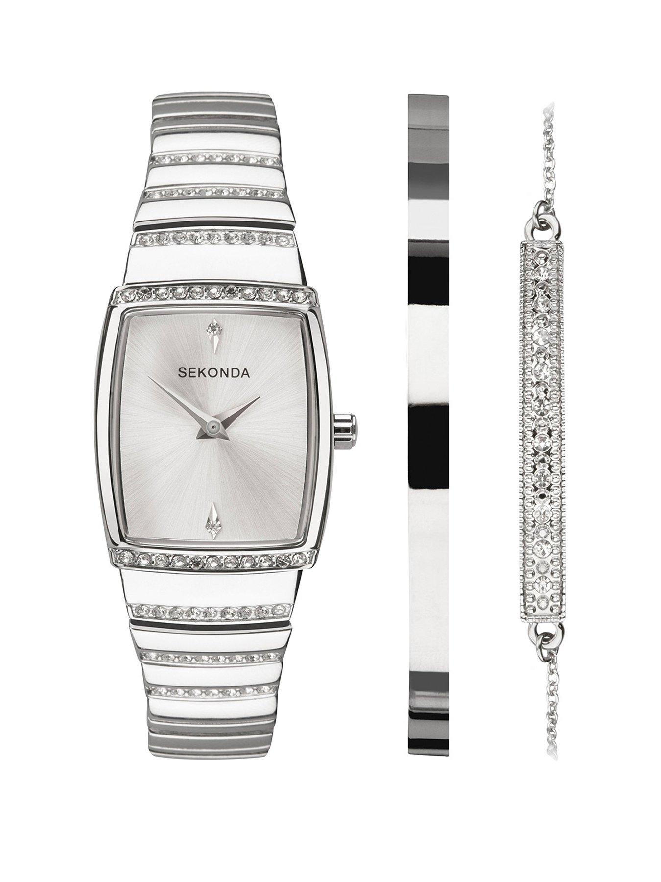 Product photograph of Sekonda Womens Classic Silver Stainless Steel Bracelet With Silver Dial Analogue Gift Set from very.co.uk