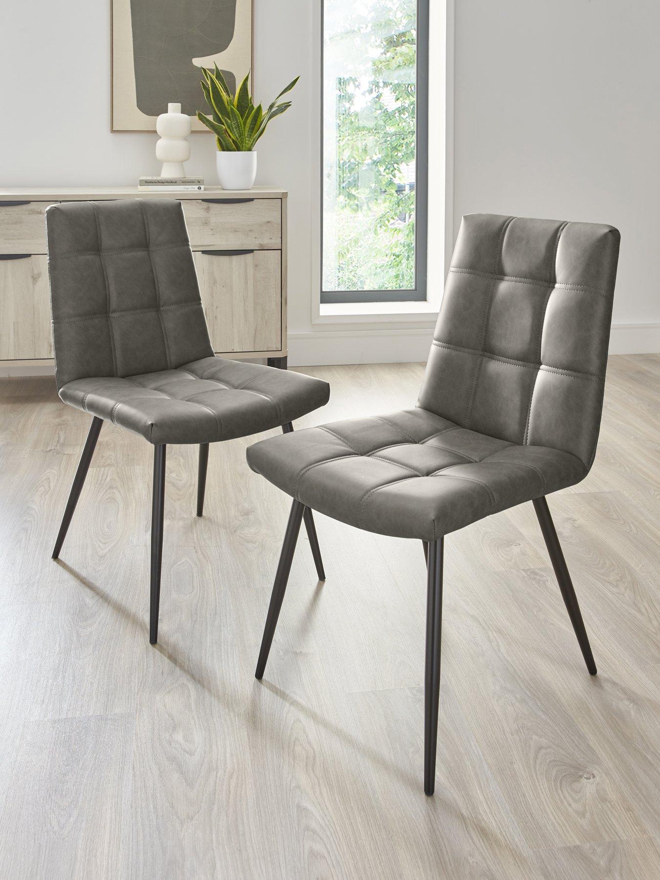 Product photograph of Very Home Harlem Pair Of Faux Leather Dining Chairs - Grey Black - Fsc Reg Certified from very.co.uk