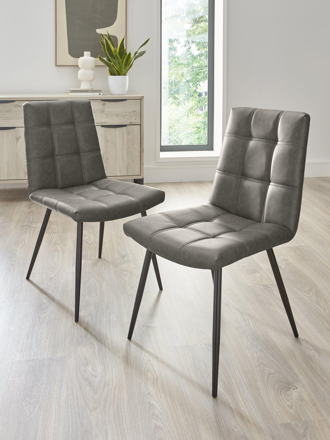 The Very Collection Harlem Pair of Faux Leather Dining Chairs - Grey/Black - FSC® Certified