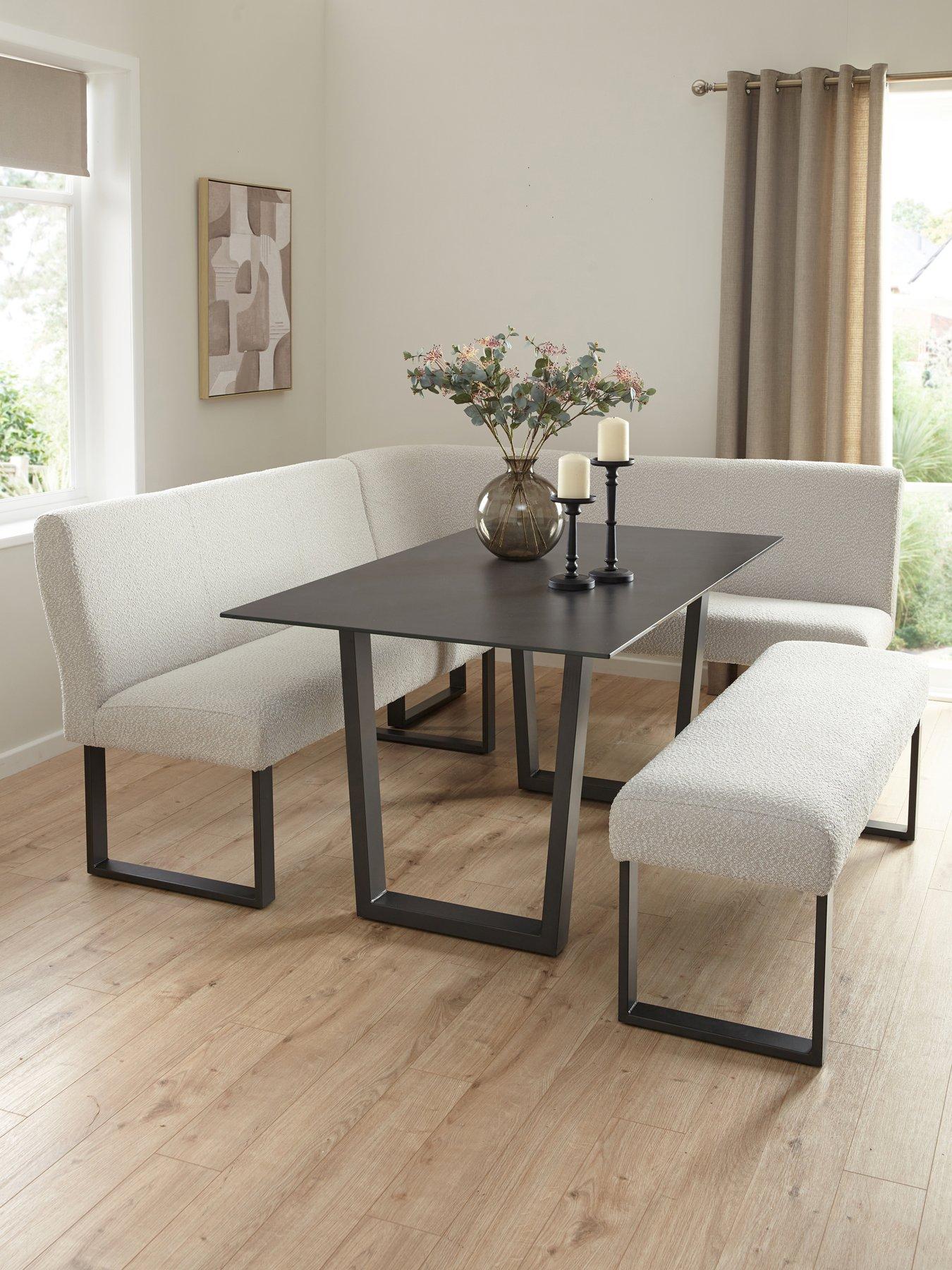 Very Home Nevada 160 cm Long Dining Table + Corner Seat and Bench Dining Set - Black/Cream - FSC® Certified