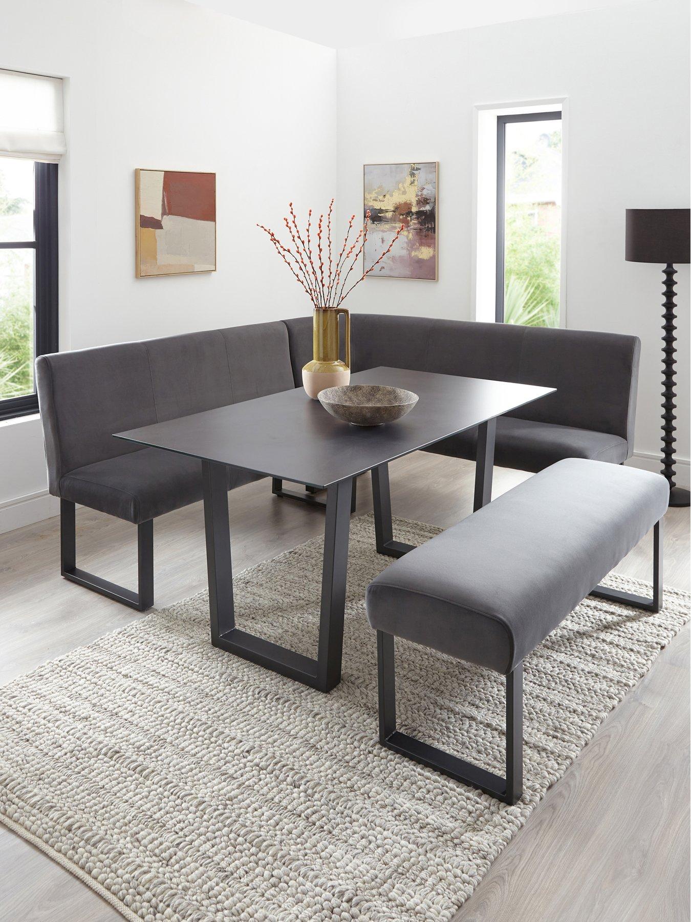 undefined Nevada 160 cm Long Dining Table + Corner Seat and Bench Dining Set - Grey - FSC® Certified