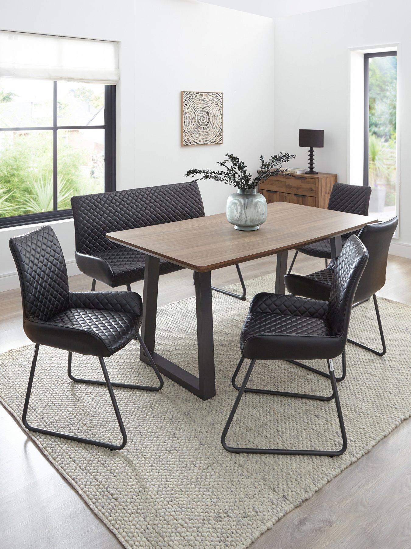 undefined Bronx 160 cm Walnut Dining Table + 1 Black Faux Leather Bench and 4 Chairs - FSC® Certified
