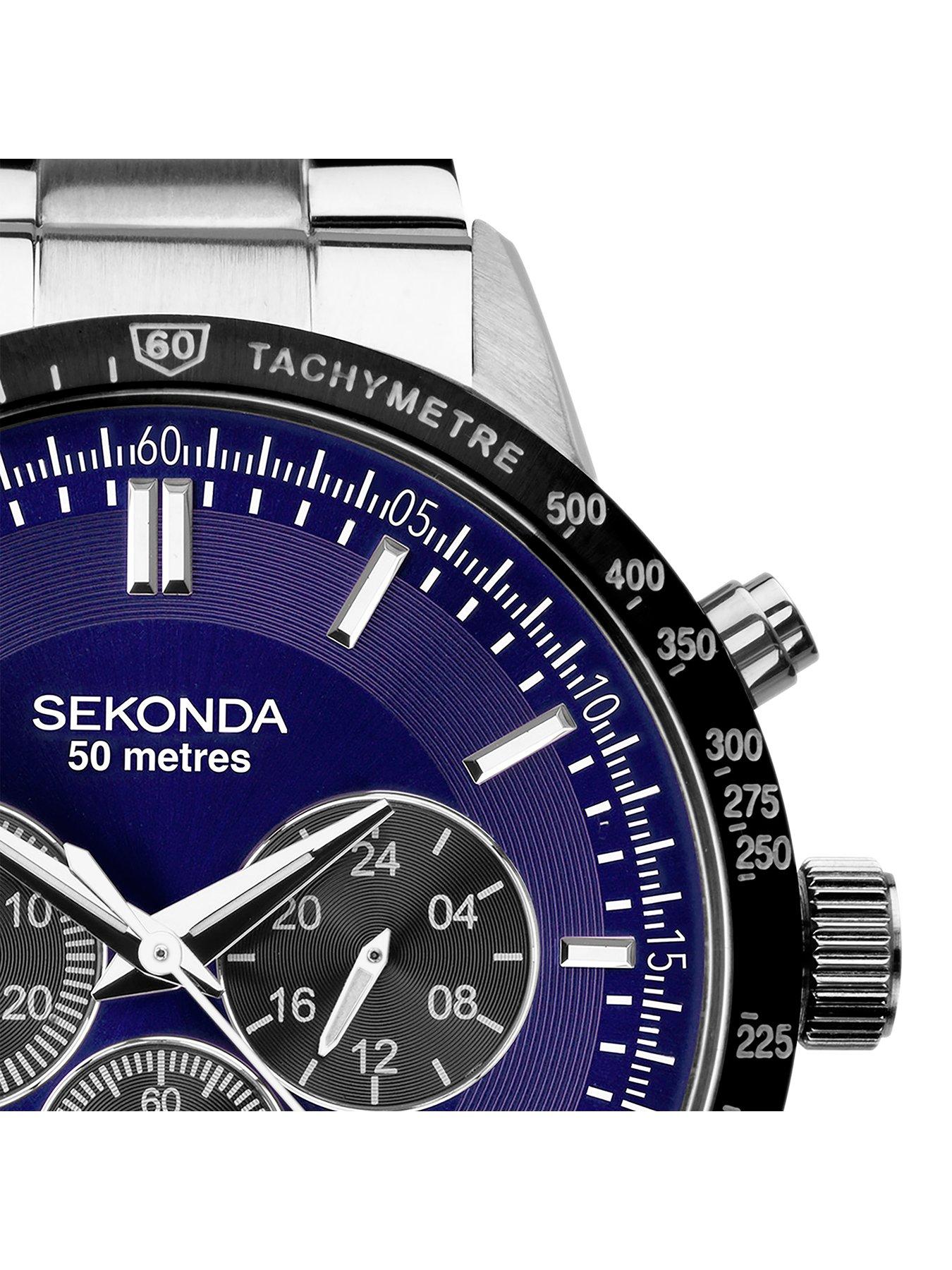 Image 2 of 6 of Sekonda Mens Velocity Silver Stainless Steel Bracelet with Blue Dial Chronograph Gift Set