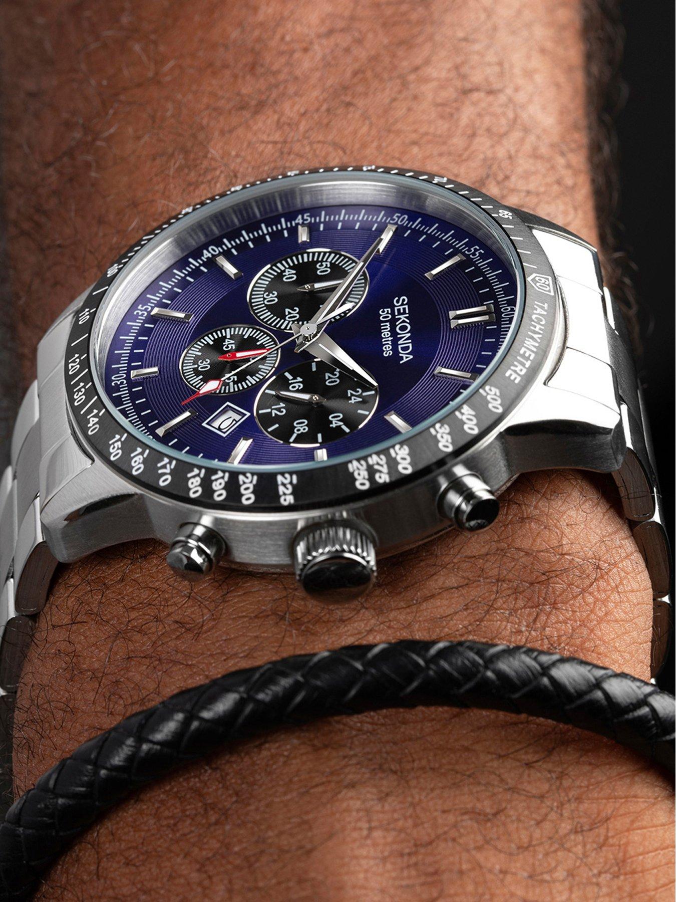 Image 3 of 6 of Sekonda Mens Velocity Silver Stainless Steel Bracelet with Blue Dial Chronograph Gift Set