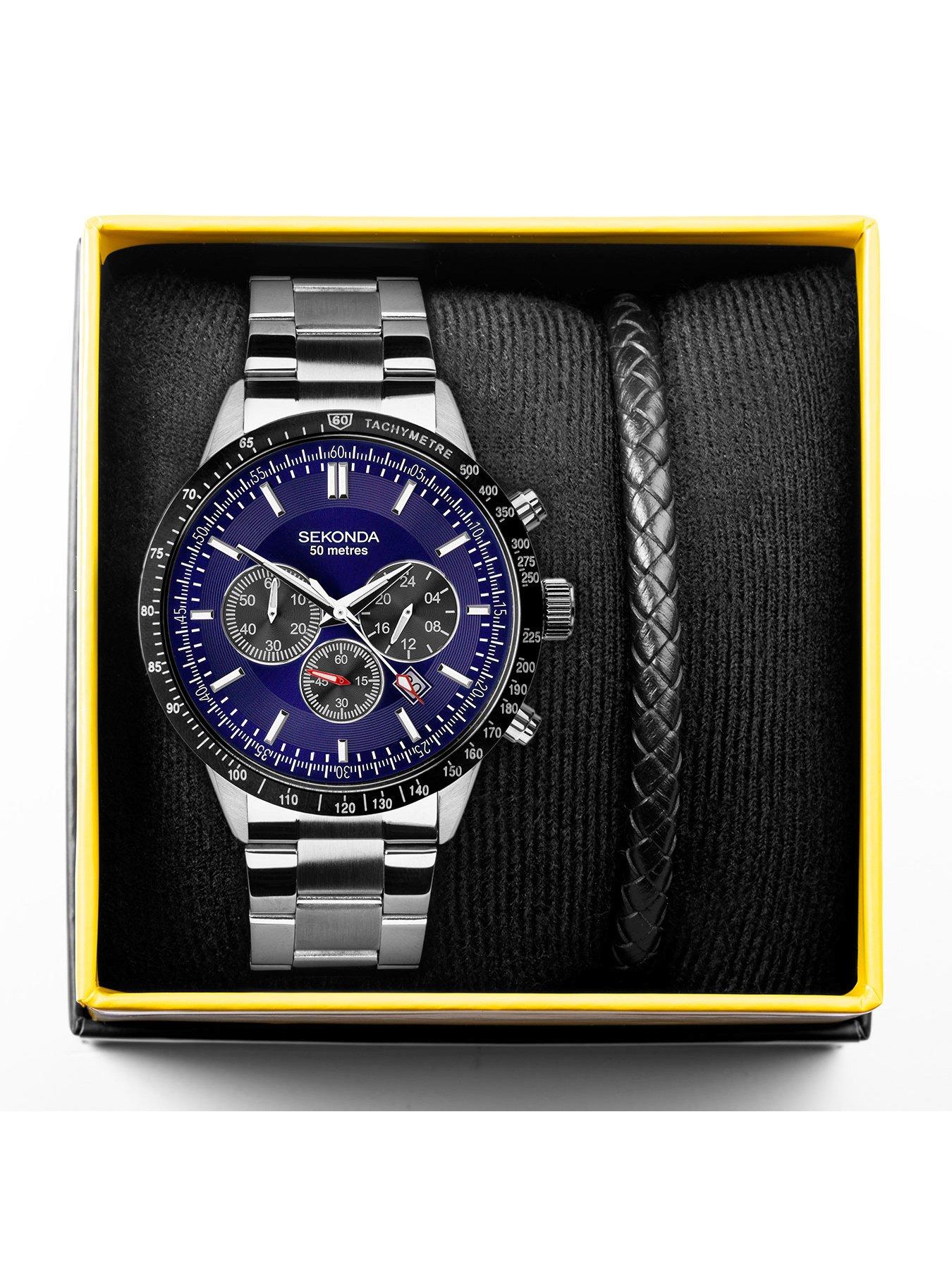 Image 4 of 6 of Sekonda Mens Velocity Silver Stainless Steel Bracelet with Blue Dial Chronograph Gift Set