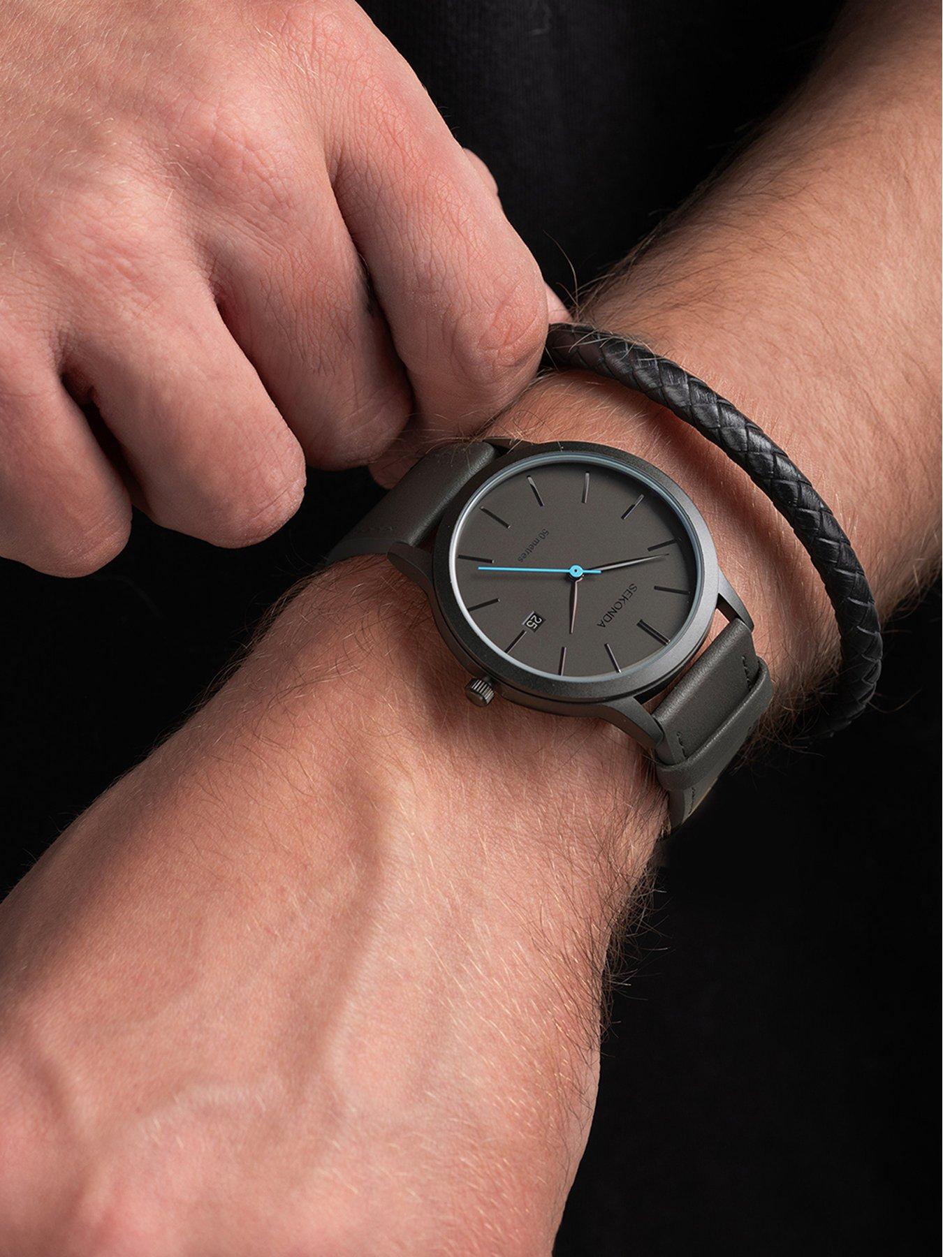 Image 2 of 6 of Sekonda Mens Leather Bracelet Watch With Dial Analogue Gift Set - Dark Grey